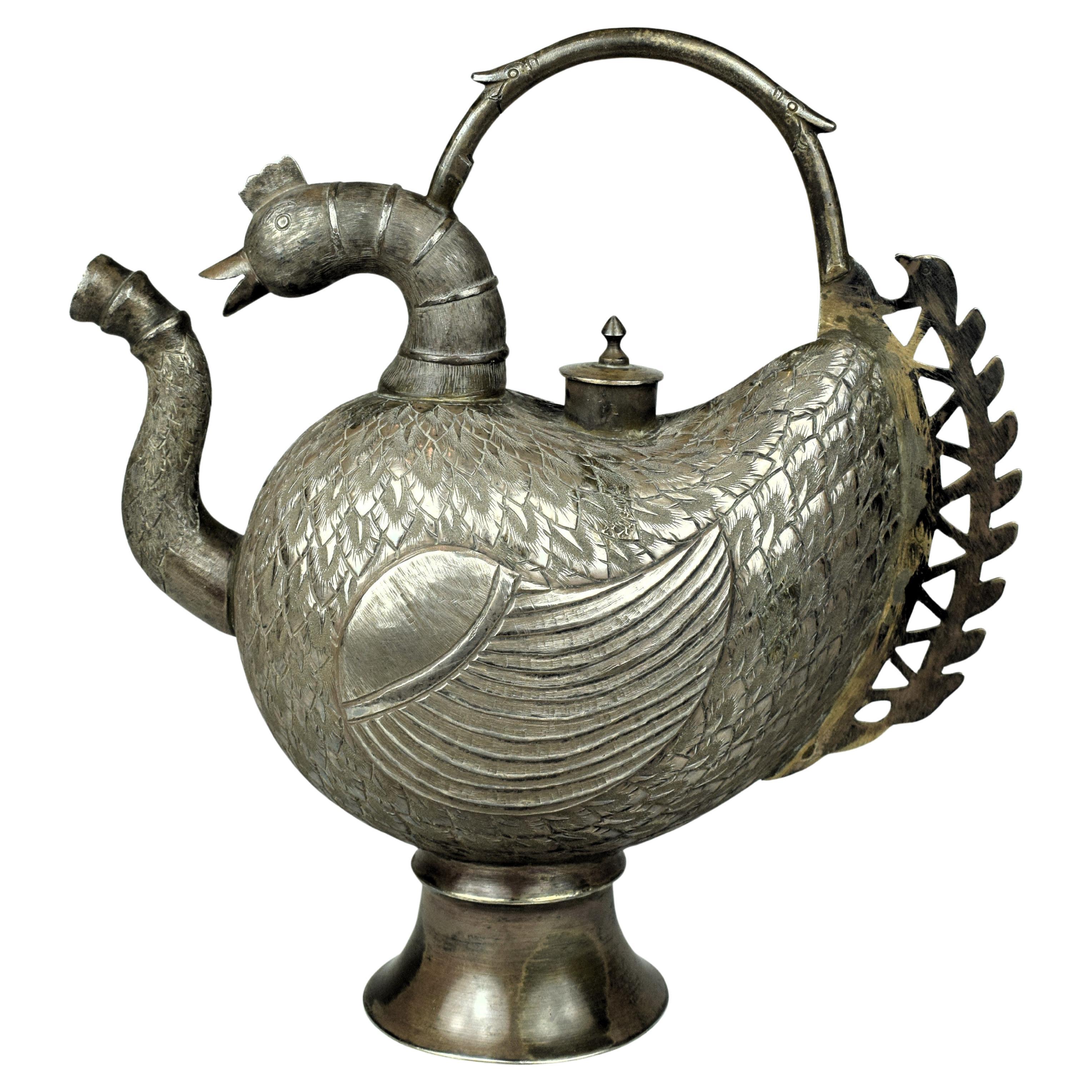 Antique Kashmiri Silver Bird-Shaped Ewer Vessel Circa Early 20th century For Sale