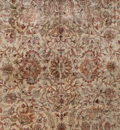 Antique Metallic Silver Rose Floral Turkish Kaysari Silk Carpet, circa 1940s