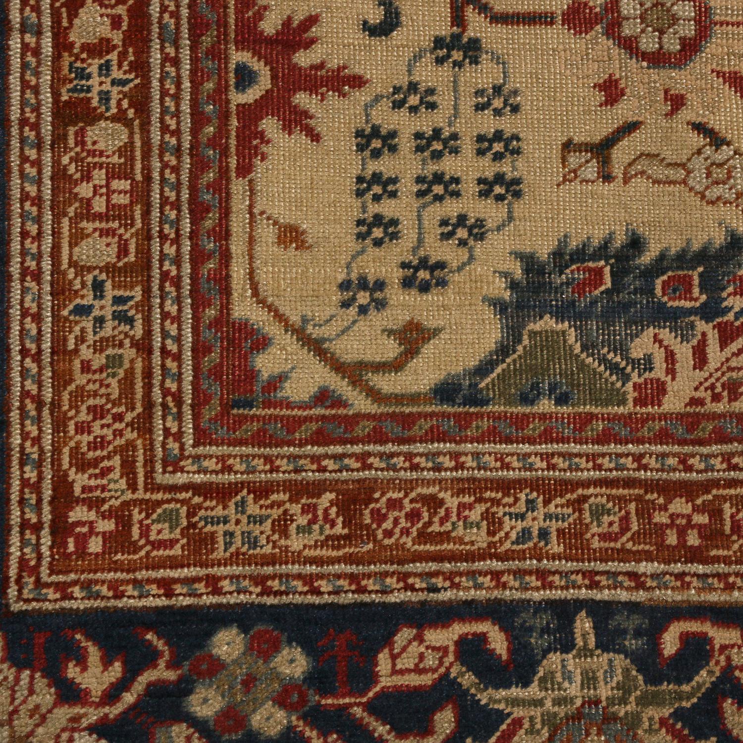 Hand-Knotted Antique Kayseri Beige and Blue Wool Rug