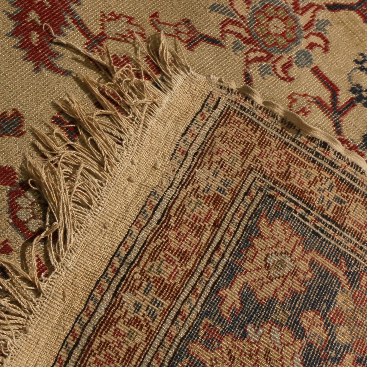 Late 19th Century Antique Kayseri Beige and Blue Wool Rug