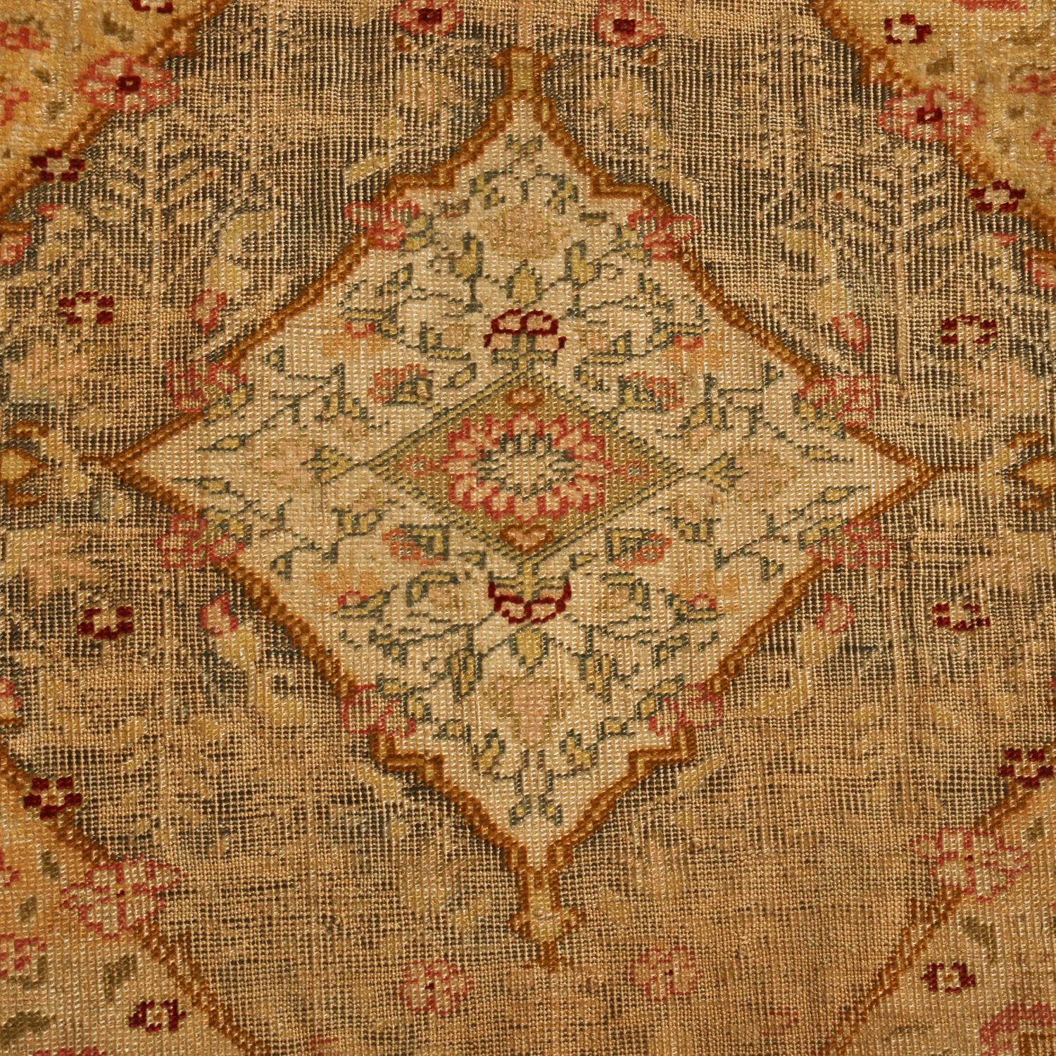 Hand-Knotted Antique Kayseri Beige and Mauve Silk Rug Garden Field Design by Rug & Kilim For Sale