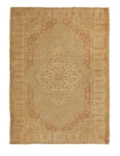 Antique Kayseri Brown Beige Silk Rug with Medallion Field by Rug & Kilim