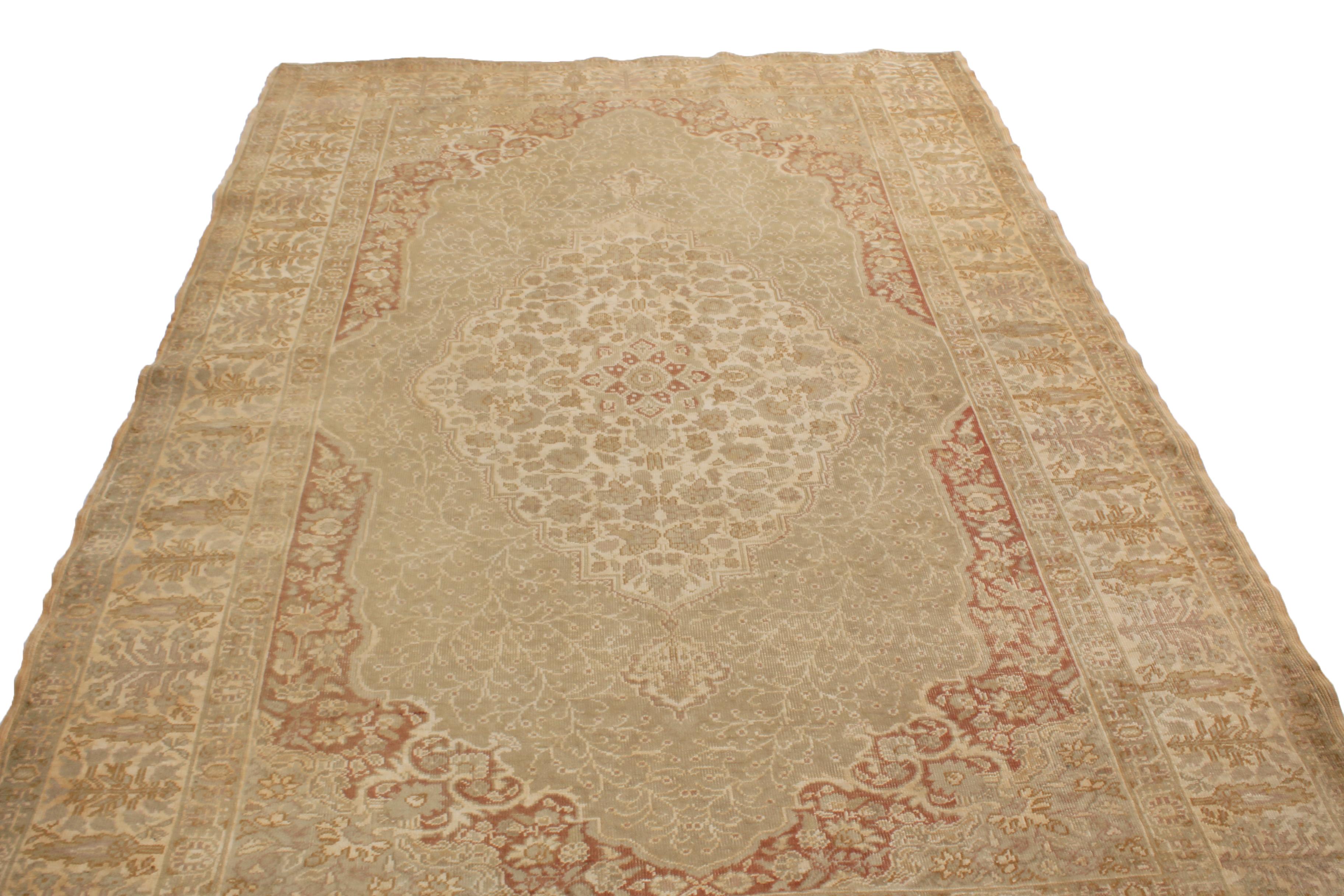 Turkish Antique Kayseri Brown Beige Silk Rug with Medallion Field by Rug & Kilim For Sale