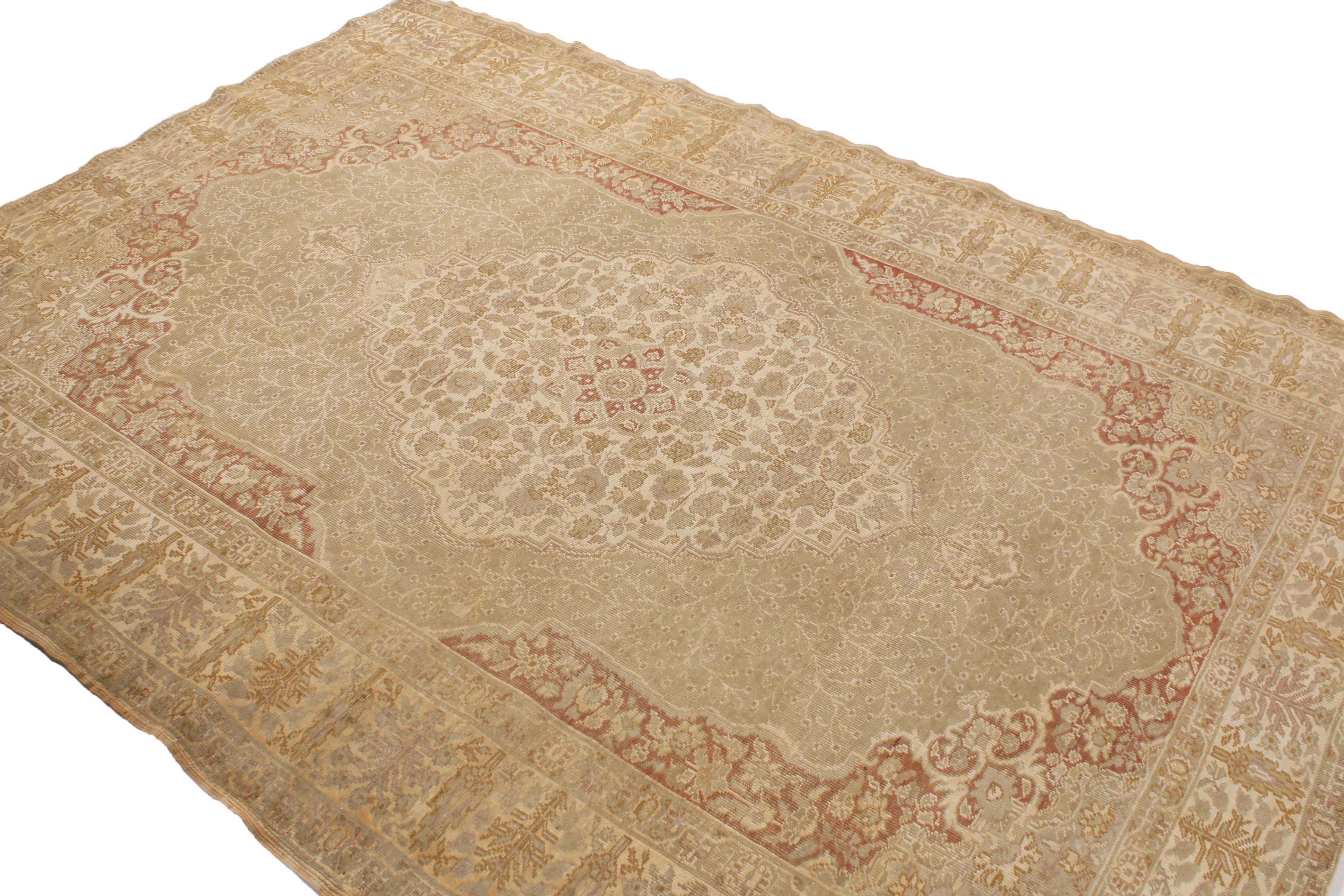 Hand-Knotted Antique Kayseri Brown Beige Silk Rug with Medallion Field by Rug & Kilim For Sale