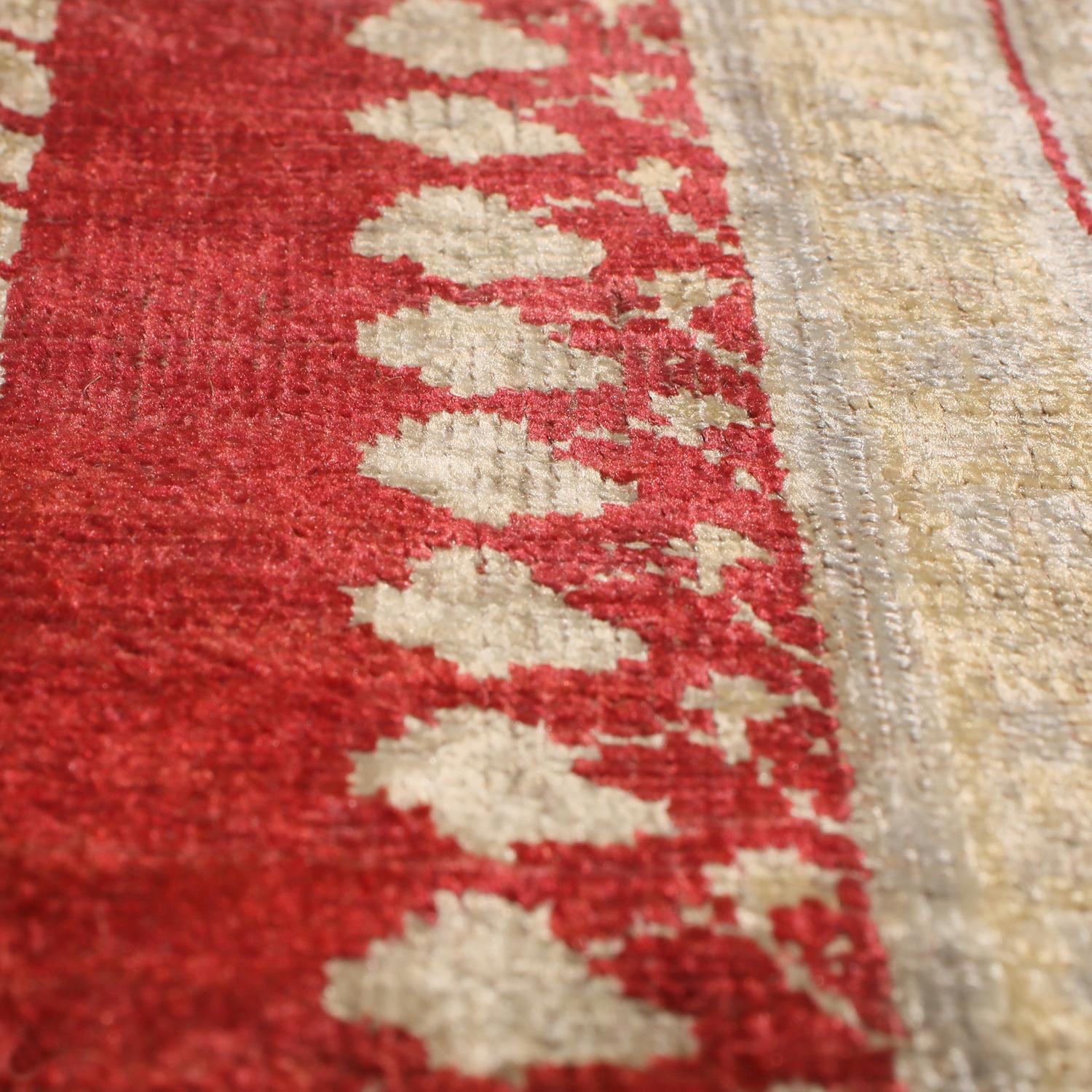 Turkish Antique Kayseri Crimson Red and Beige Geometric-Floral Wool Rug by Rug & Kilim For Sale
