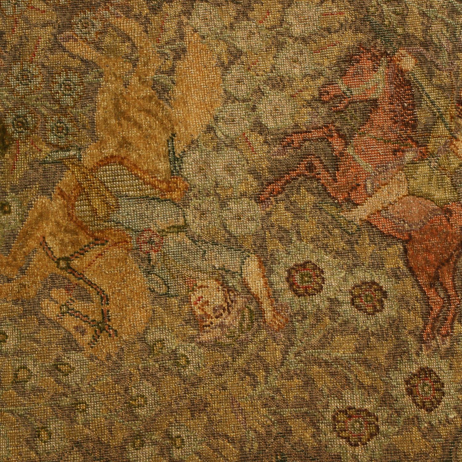Antiker antiker Kayseri Metallic-grüner geblümter Kreisteppich, seltenes Bild von Teppich & Kelim (Handgeknüpft) im Angebot