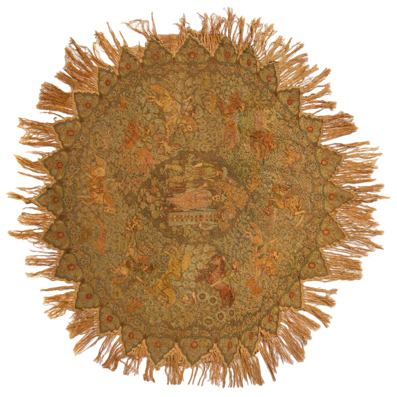 Alfombra antigua Kayseri verde metálico con círculos florales, Raro pictórico de Rug & Kilim en venta