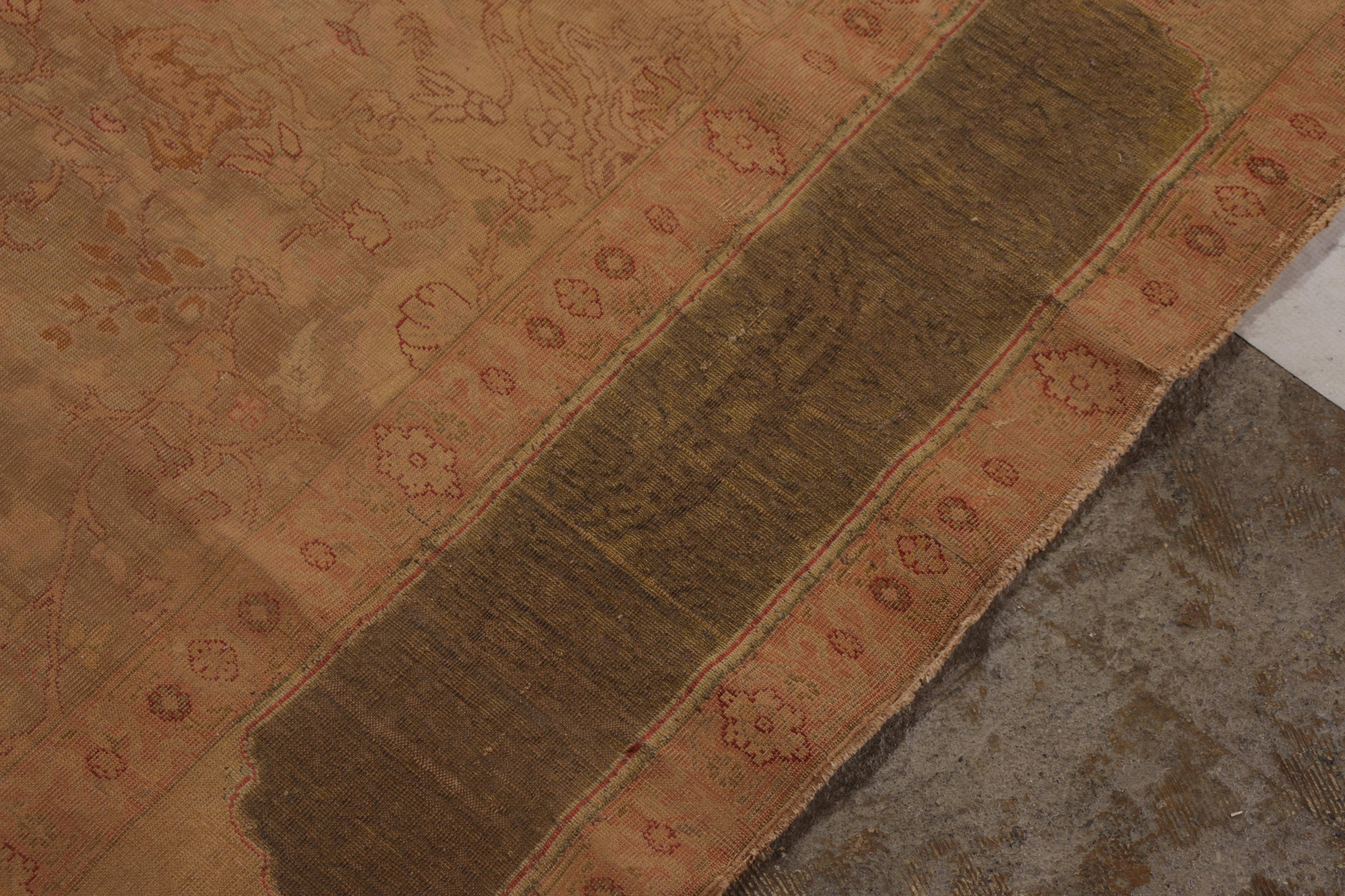 Annodato a mano Tappeto antico di Kayseri con motivo floreale verde-marrone all over in vendita