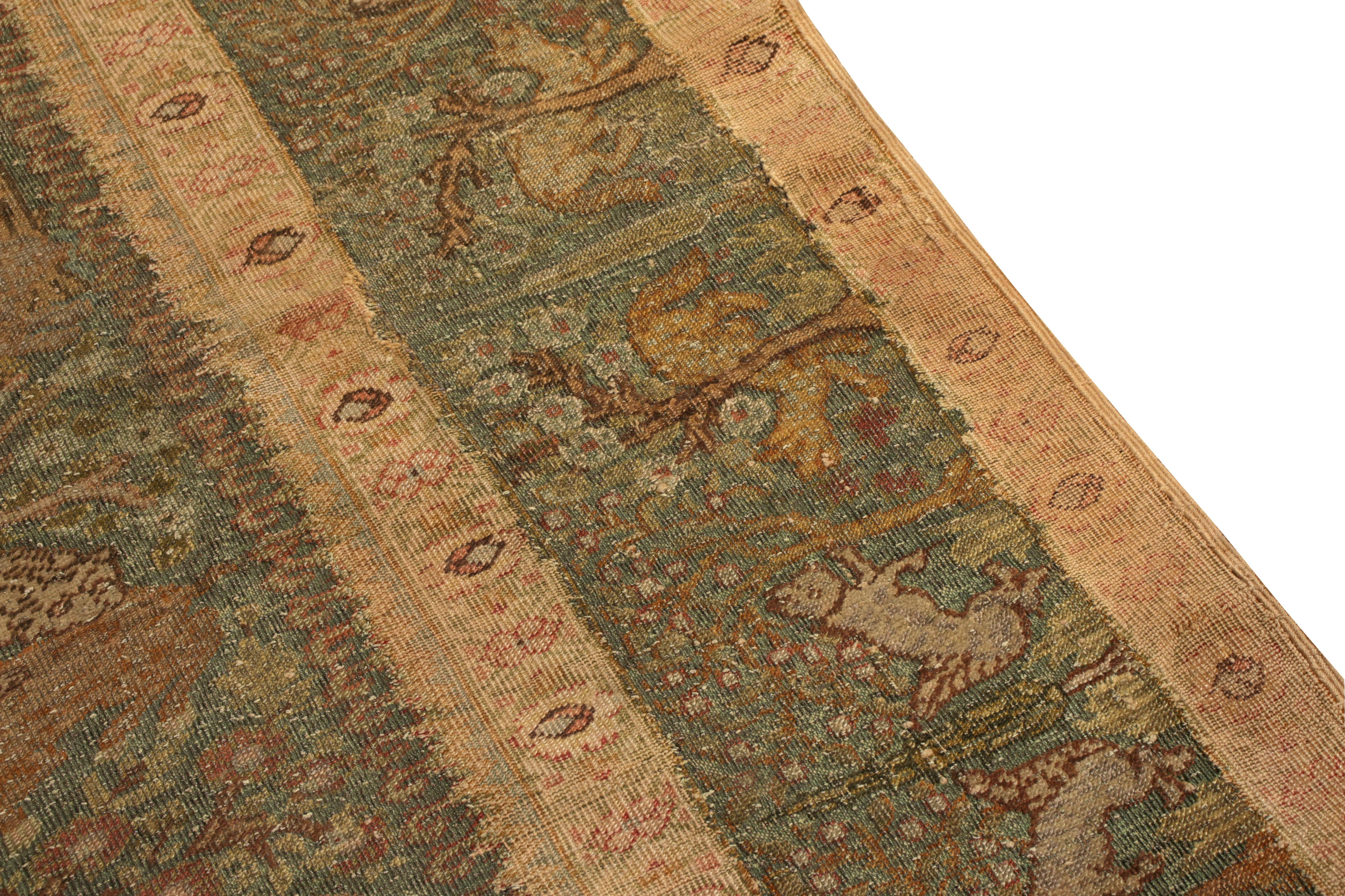 Other Antique Kayseri Rug in Green and Beige-Brown Floral Pattern by Rug & Kilim For Sale
