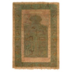 Antiker Kayseri-Teppich mit grünem und beige-braunem Blumenmuster von Teppich & Kelim