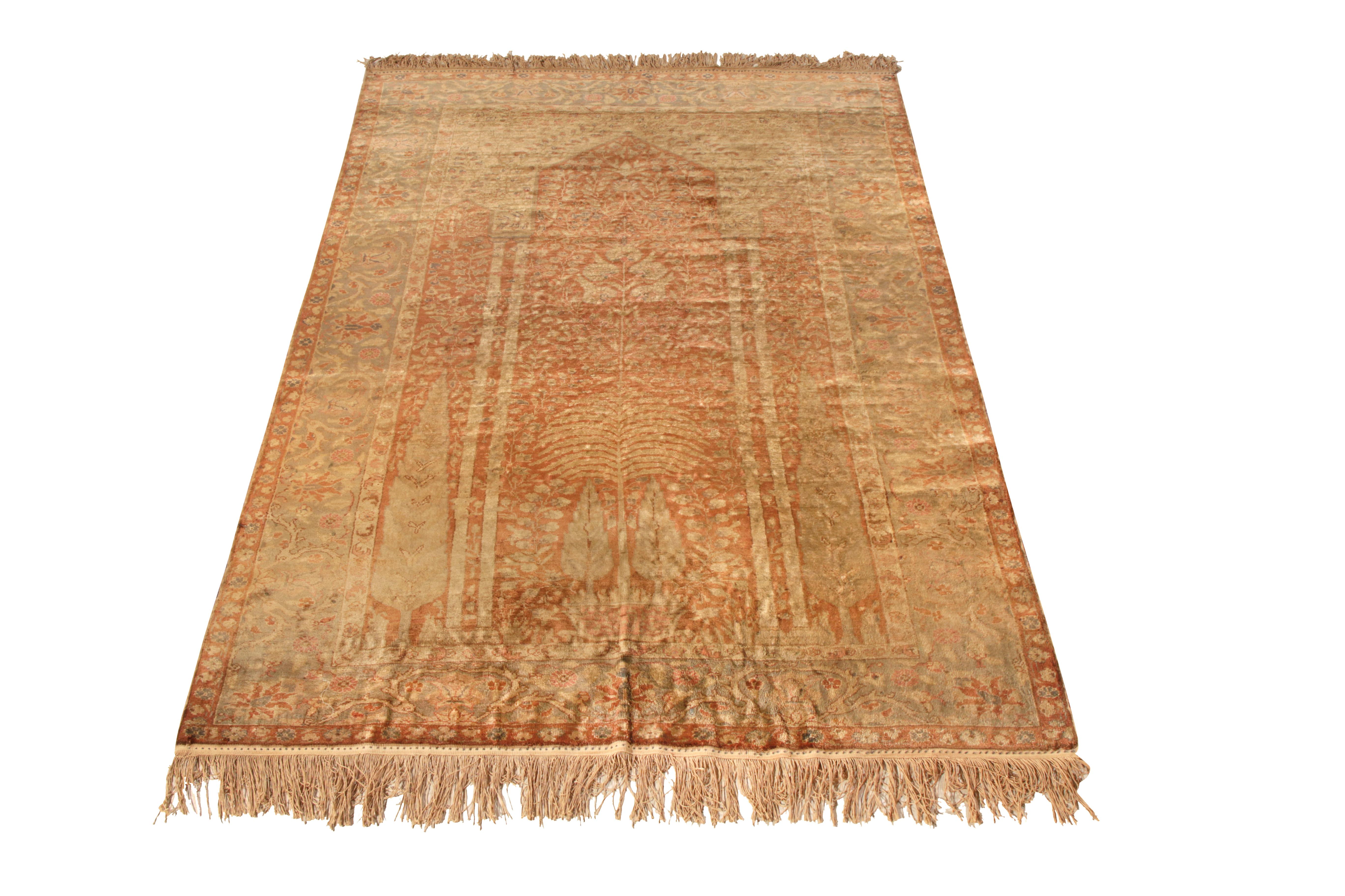 A 4x6 antique Kayseri rug joining Rug & Kilim’s coveted Antique & Vintage Collection. Hand knotted in wool, the rug is a classic drawing that enjoys a regal floral medallion pattern reflecting the artistic vision of the Turkish workshop circa