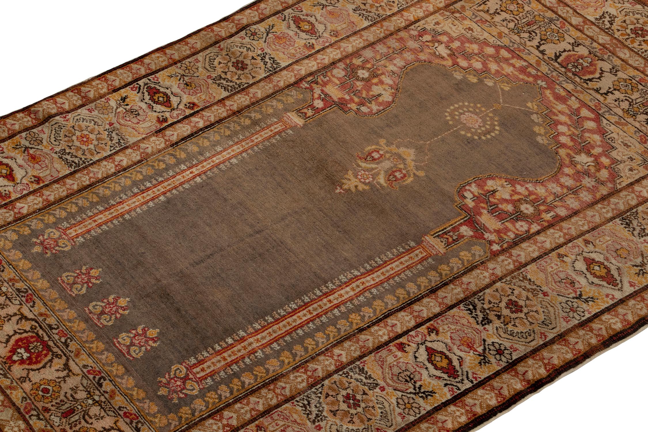 Hand-Woven Antique Kayseri rug in Red, Gold & Beige Floral Patterns by Rug & Kilim For Sale