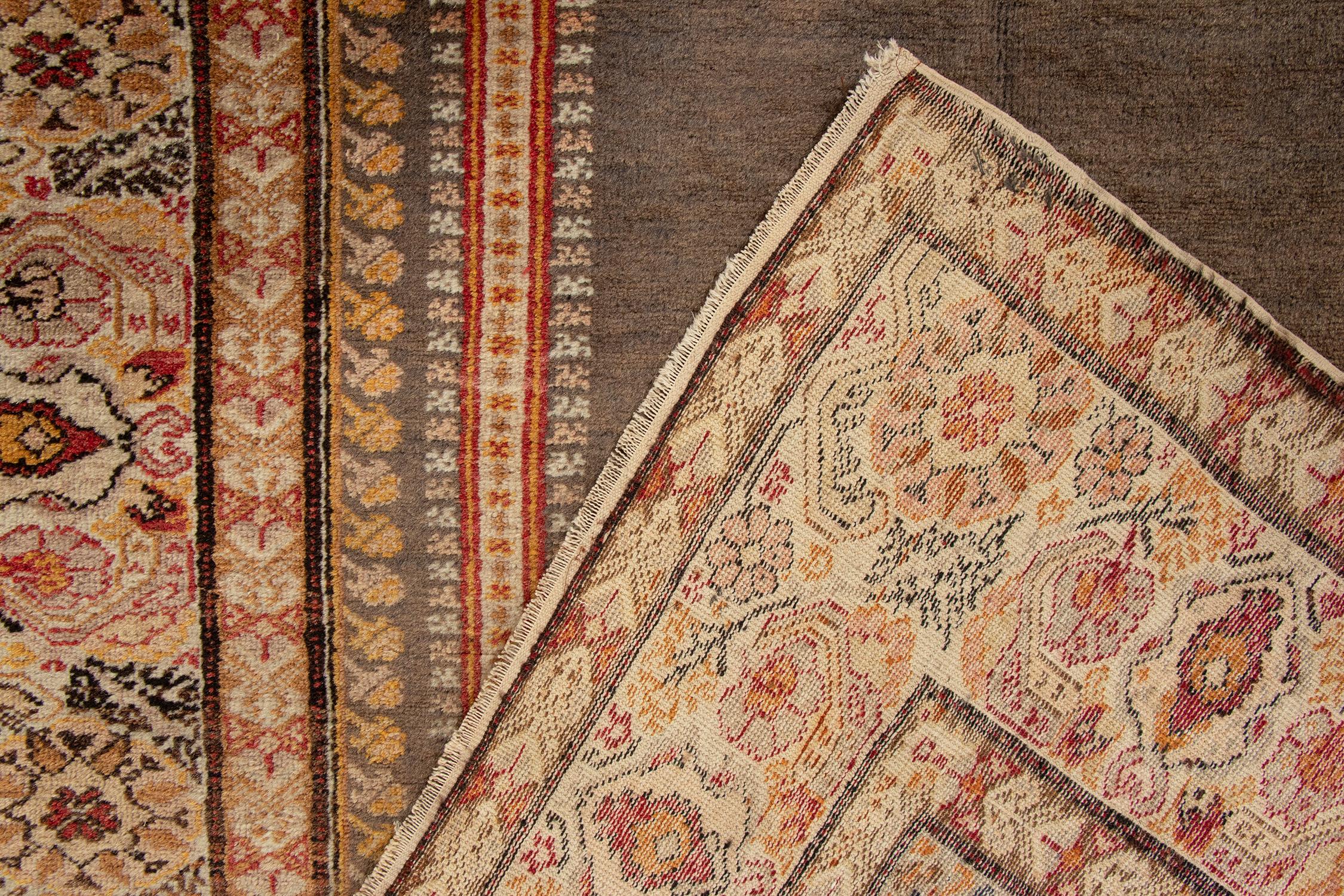 Wool Antique Kayseri rug in Red, Gold & Beige Floral Patterns by Rug & Kilim For Sale