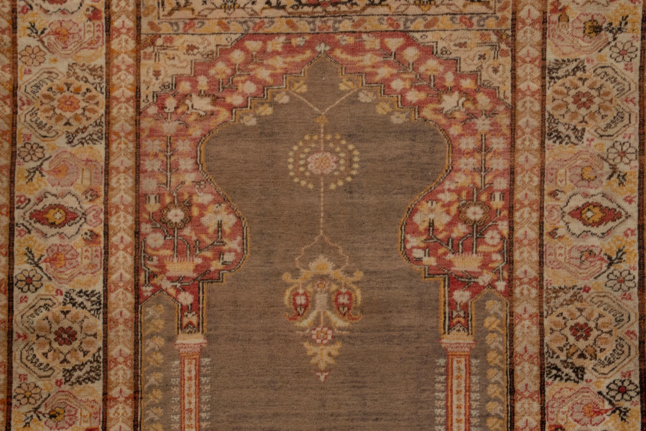Early 20th Century Antique Kayseri rug in Red, Gold & Beige Floral Patterns by Rug & Kilim For Sale
