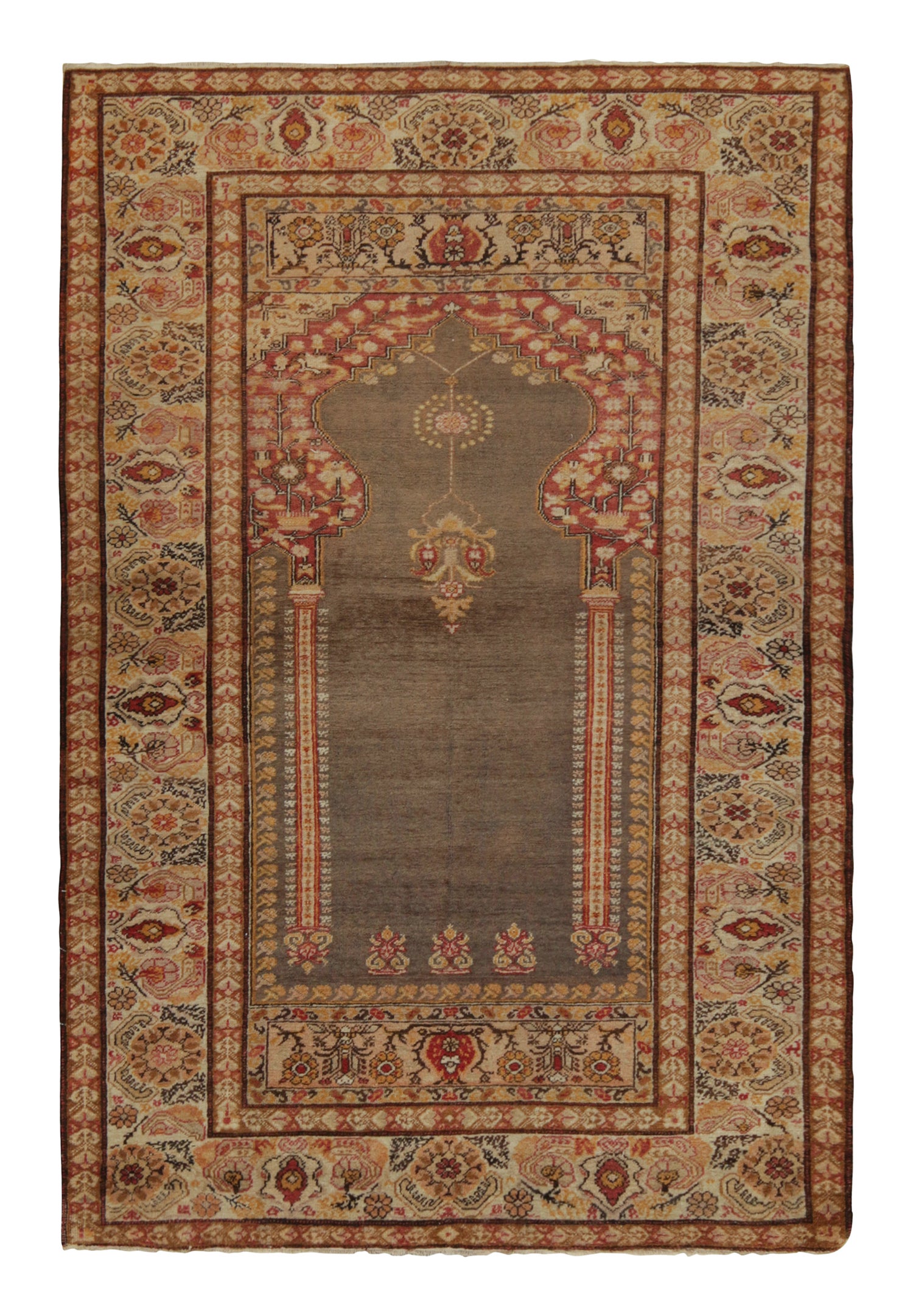 Tappeto antico Kayseri con motivi floreali rossi, oro e beige di Rug & Kilim