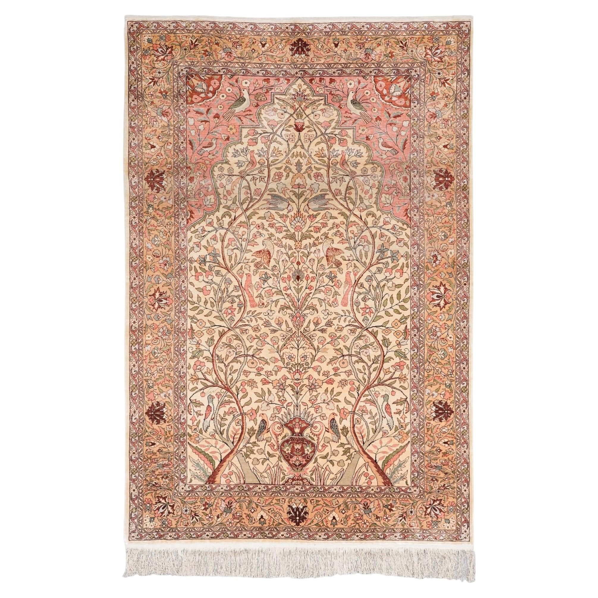 Antique Kayseri Silk Rug - Mid 20th Century