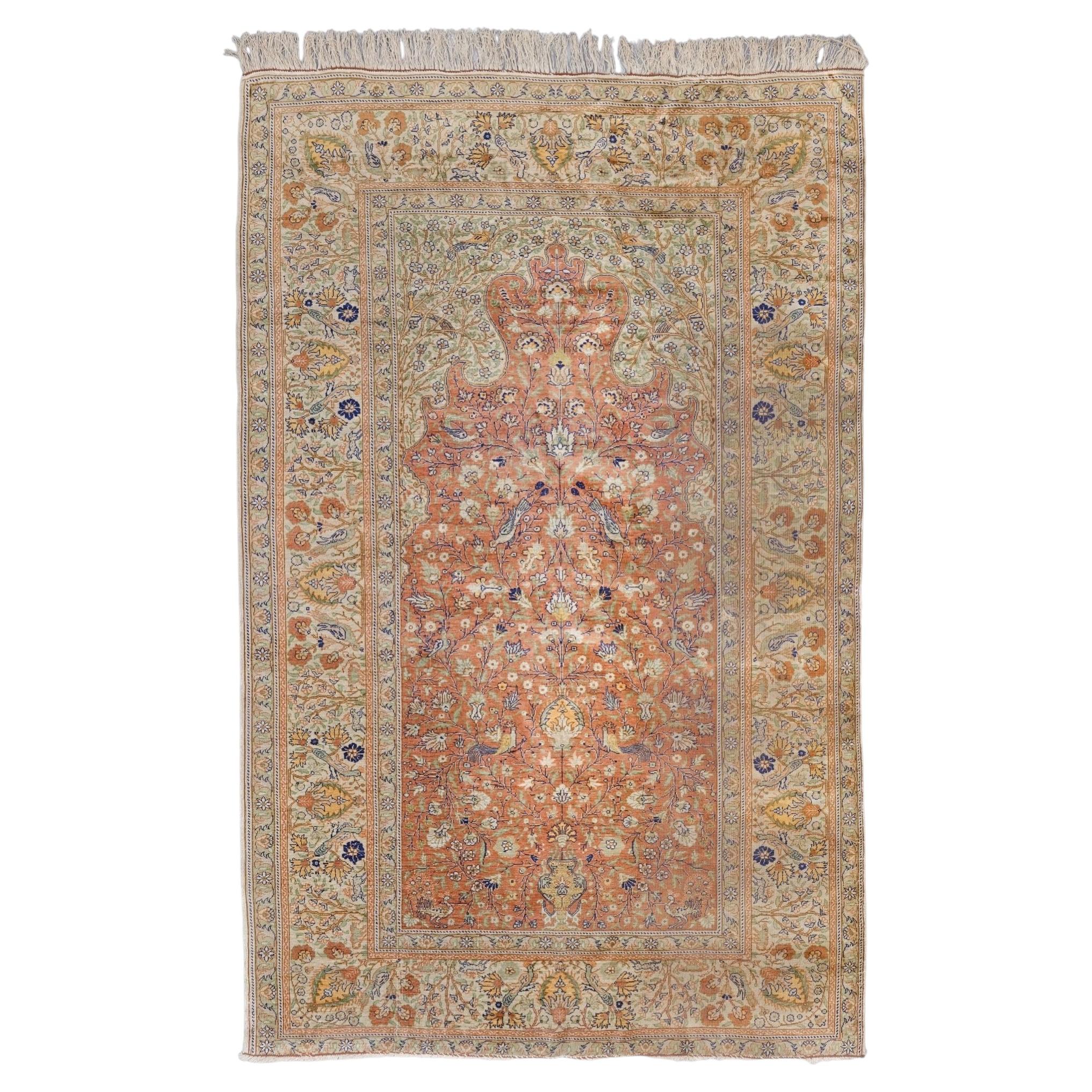 Alfombra antigua de seda Kayseri - Mediados del siglo XX en venta