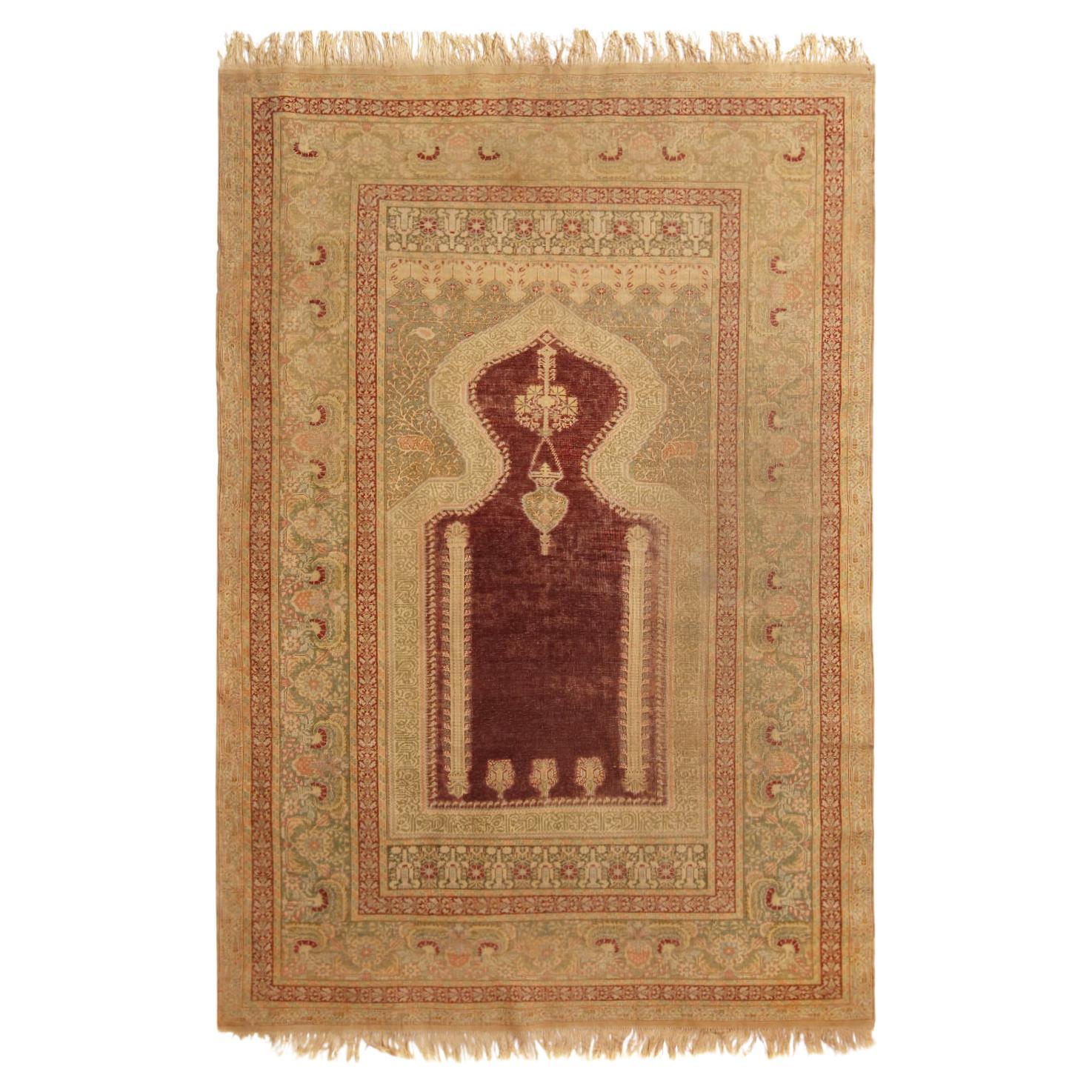 Antiker antiker Kayseri-Teppich aus Wolle in Beige und Burgunder von Teppich & Kelim
