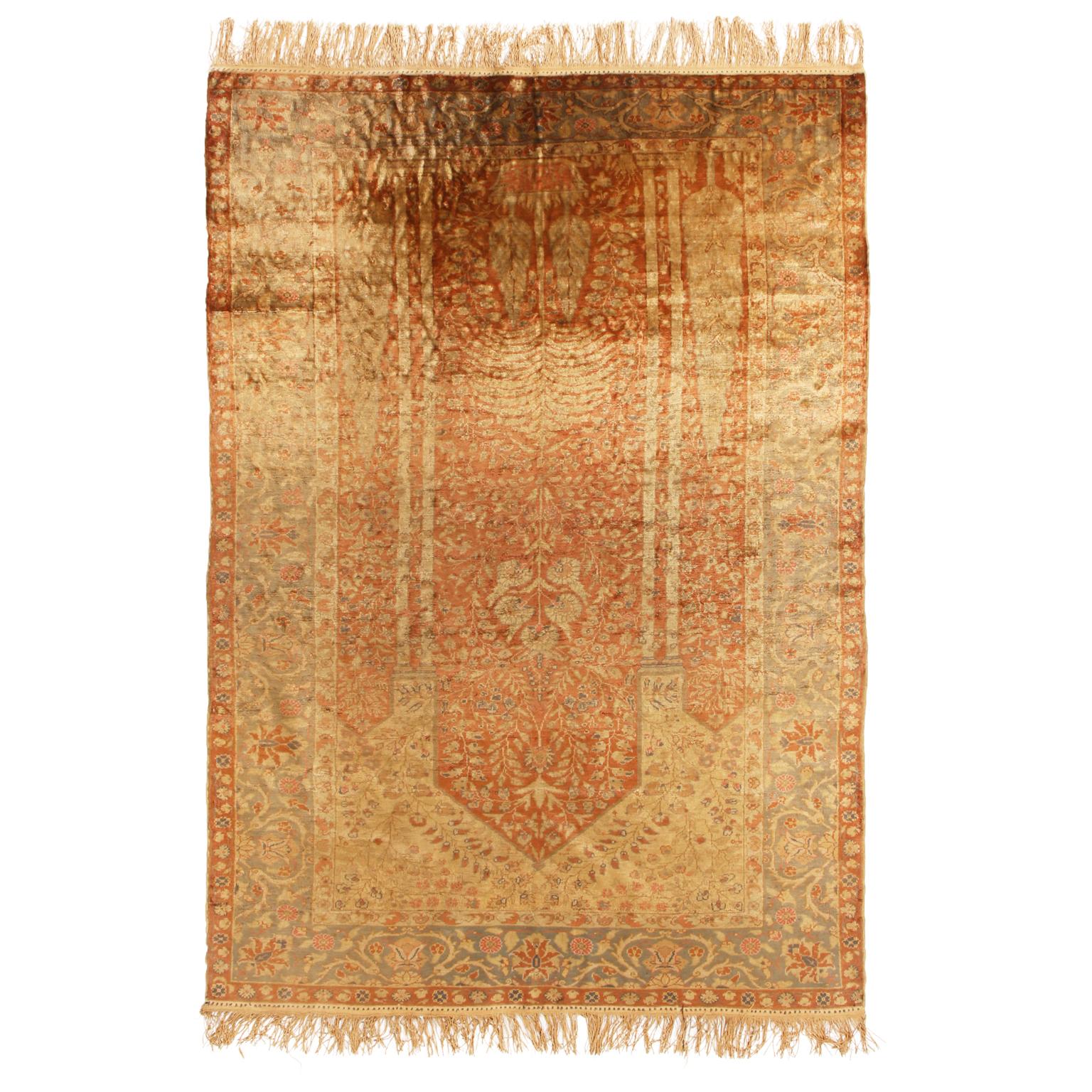 Antiker antiker Kayseri-Teppich aus Wolle in Kupferbraun und Beige von Teppich & Kelim im Angebot 2
