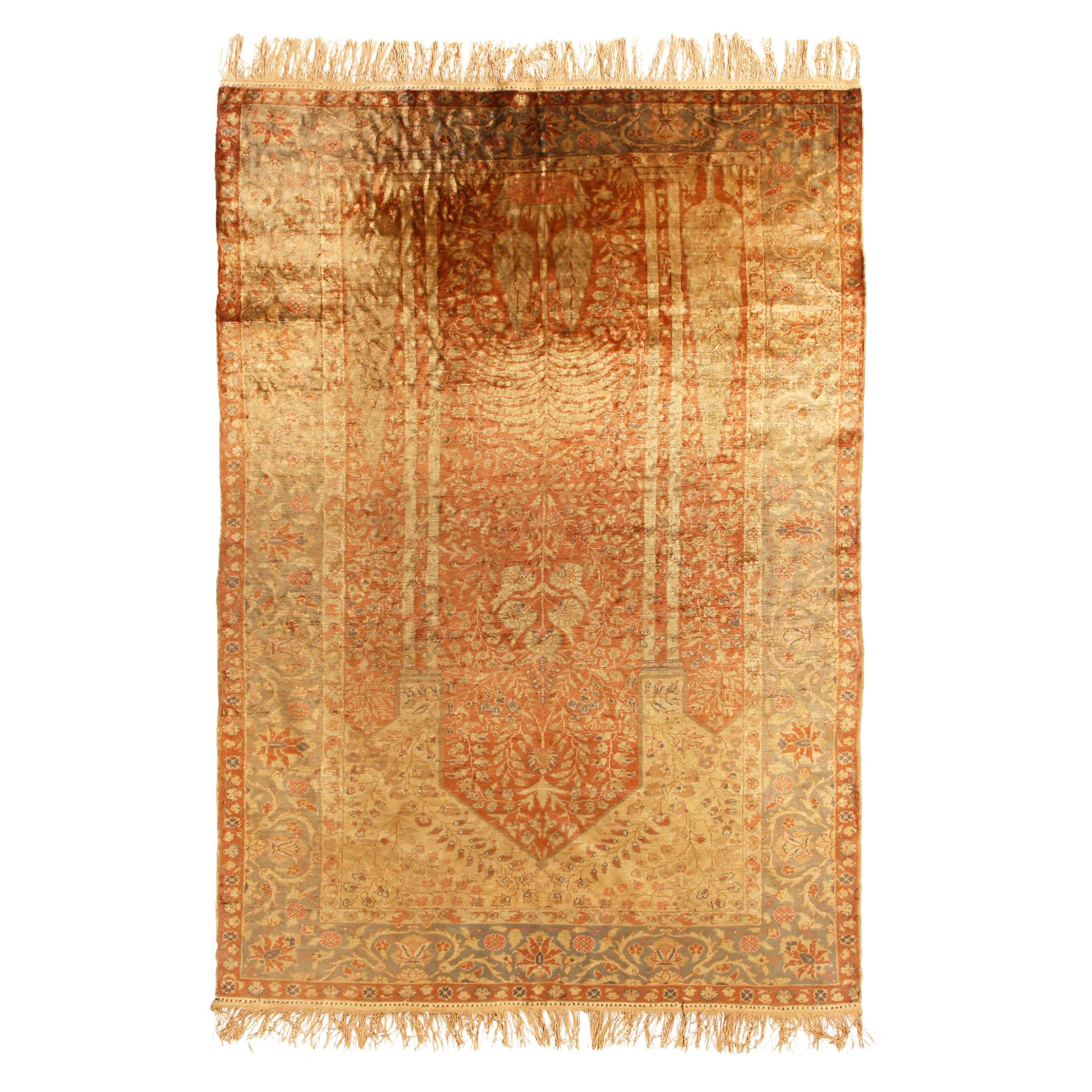 Antiker antiker Kayseri-Teppich aus Wolle in Kupferbraun und Beige von Teppich & Kelim im Angebot
