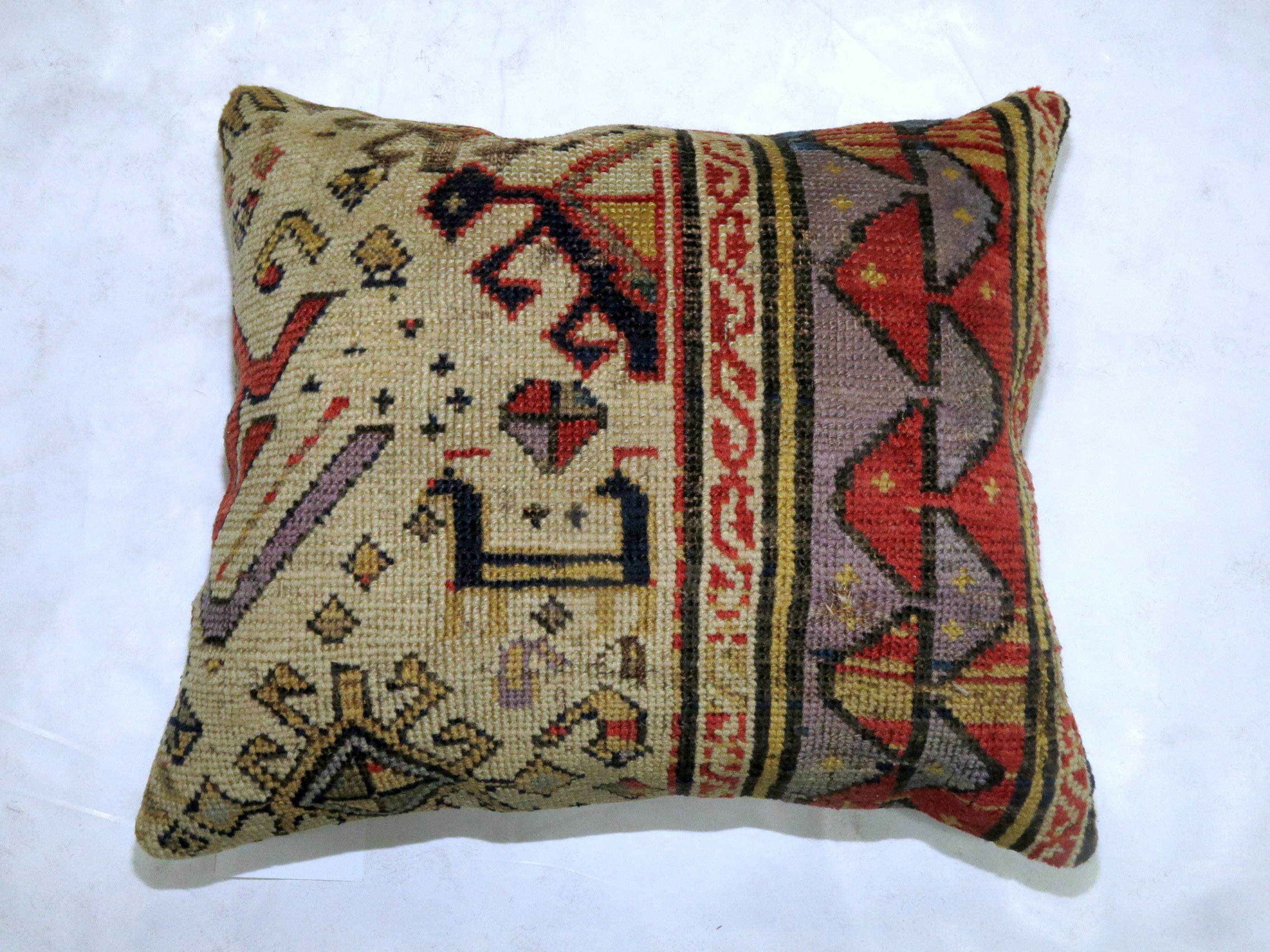 Antique Kazak Bird Pillow In Excellent Condition In New York, NY