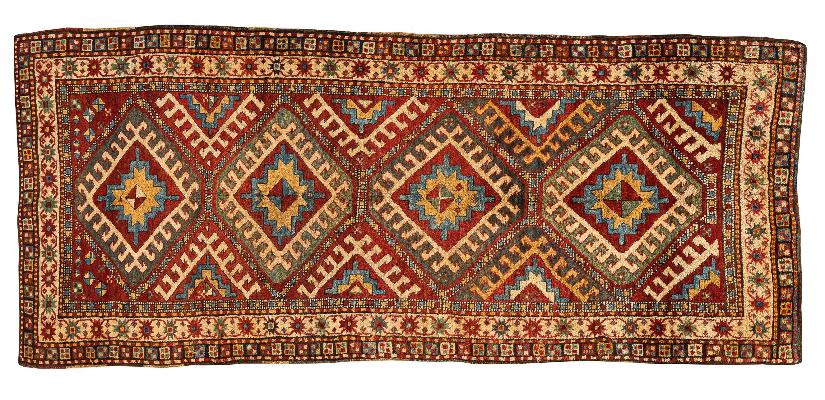 Wool Antique Kazak Caucasian Rug Runner For Sale