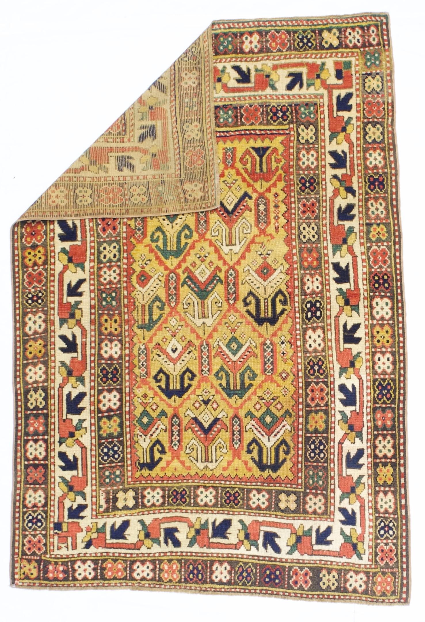 Alfombra antigua Kazak Ganjeh 4'1