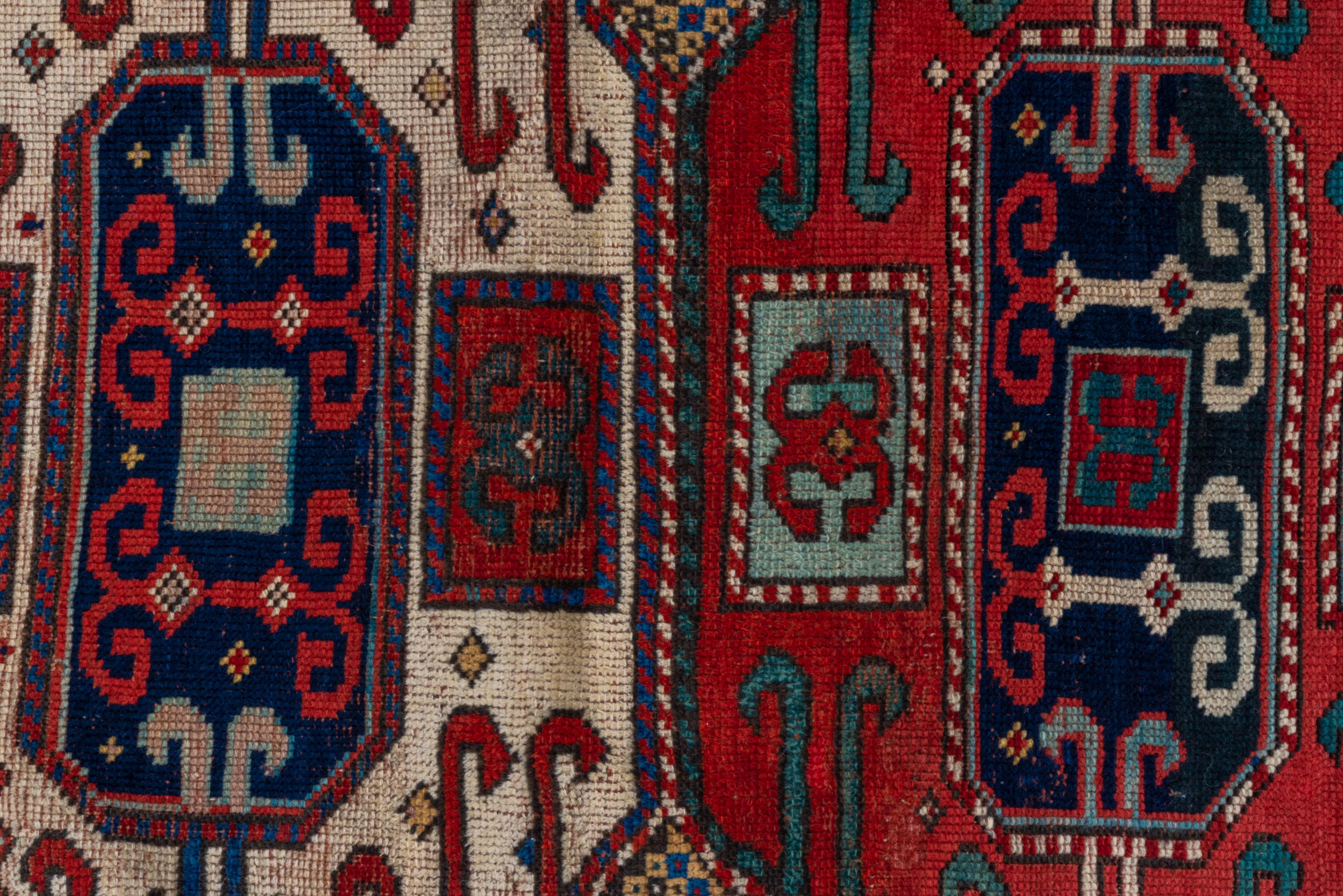 Antique Kazak in Red and Ivory with Tribal Detailing - Circa 1900s For Sale 2