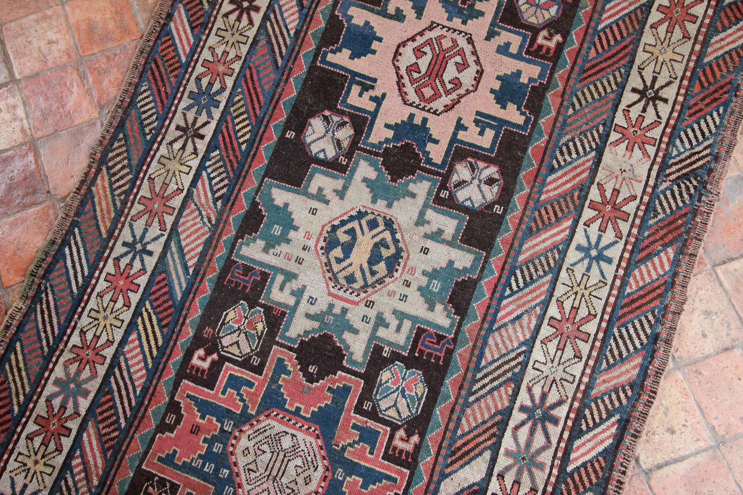 Azerbaijani Antique Kazak Kelleh Rug, Caucasian Rug For Sale