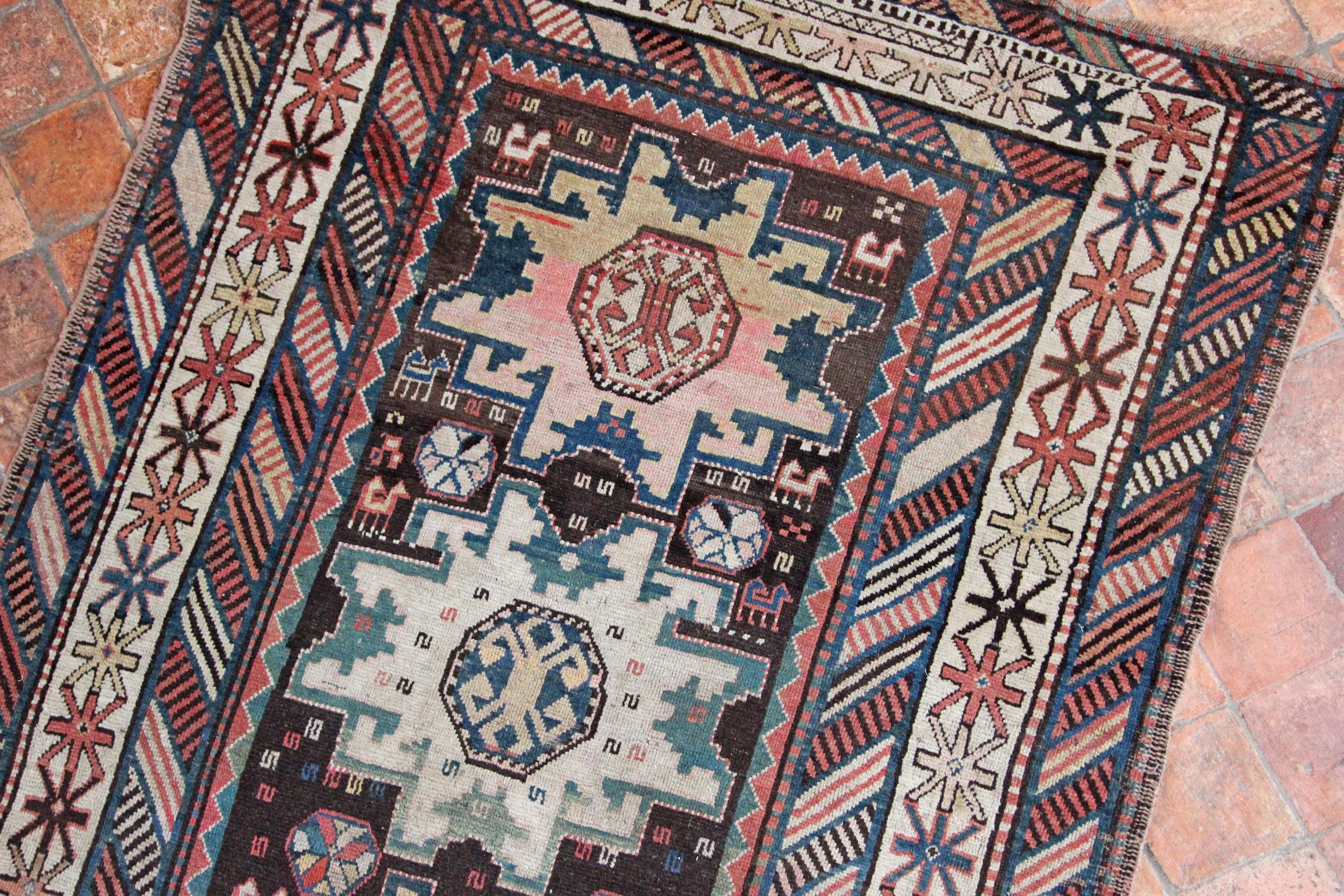 Antique Kazak Kelleh Rug, Caucasian Rug For Sale 2