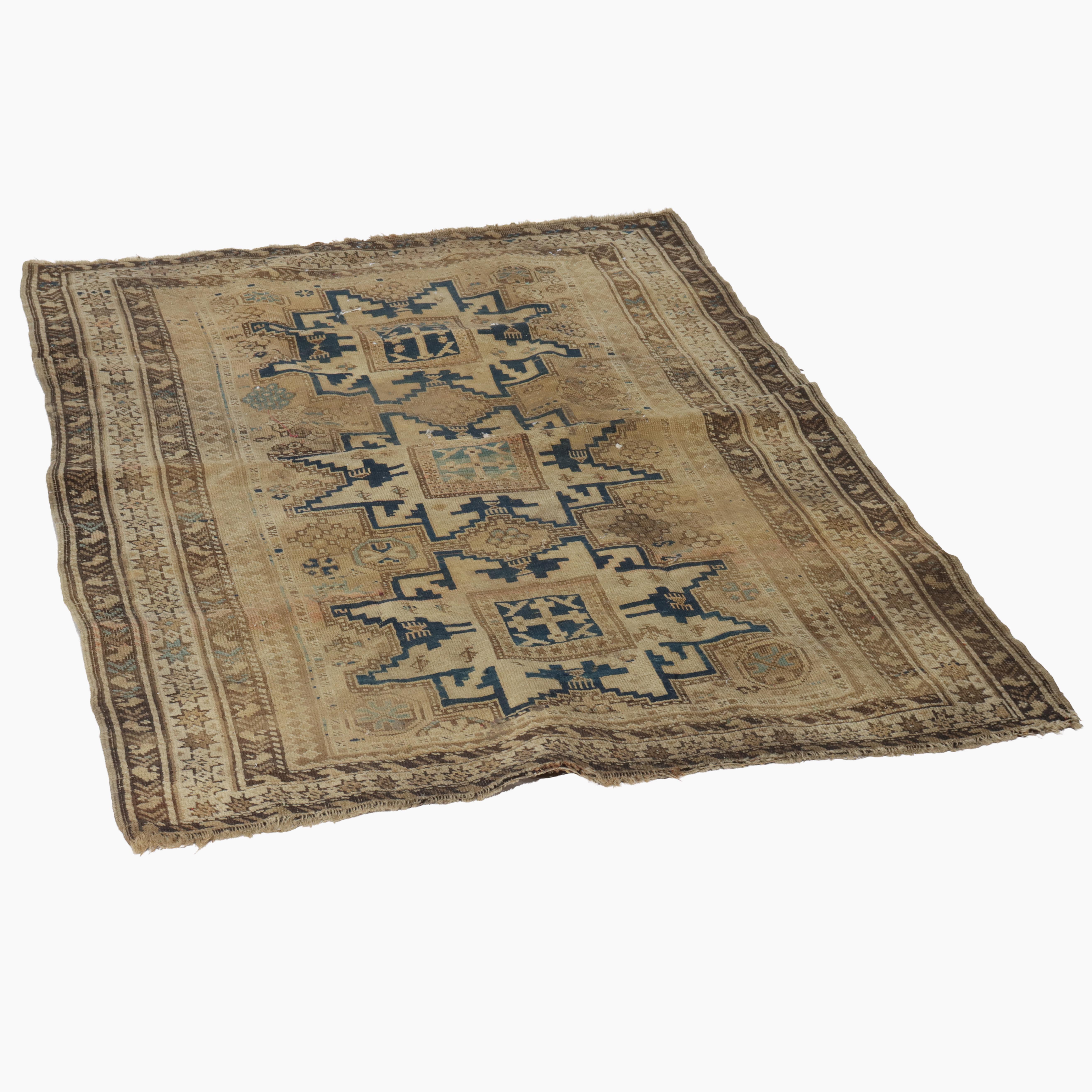Antico tappeto orientale Kazak Lesghi Star C1910 (43 3/4