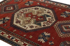 Antique Kazak Persian Rug, Red with Large Geometric Medallions - Rug & Kilim