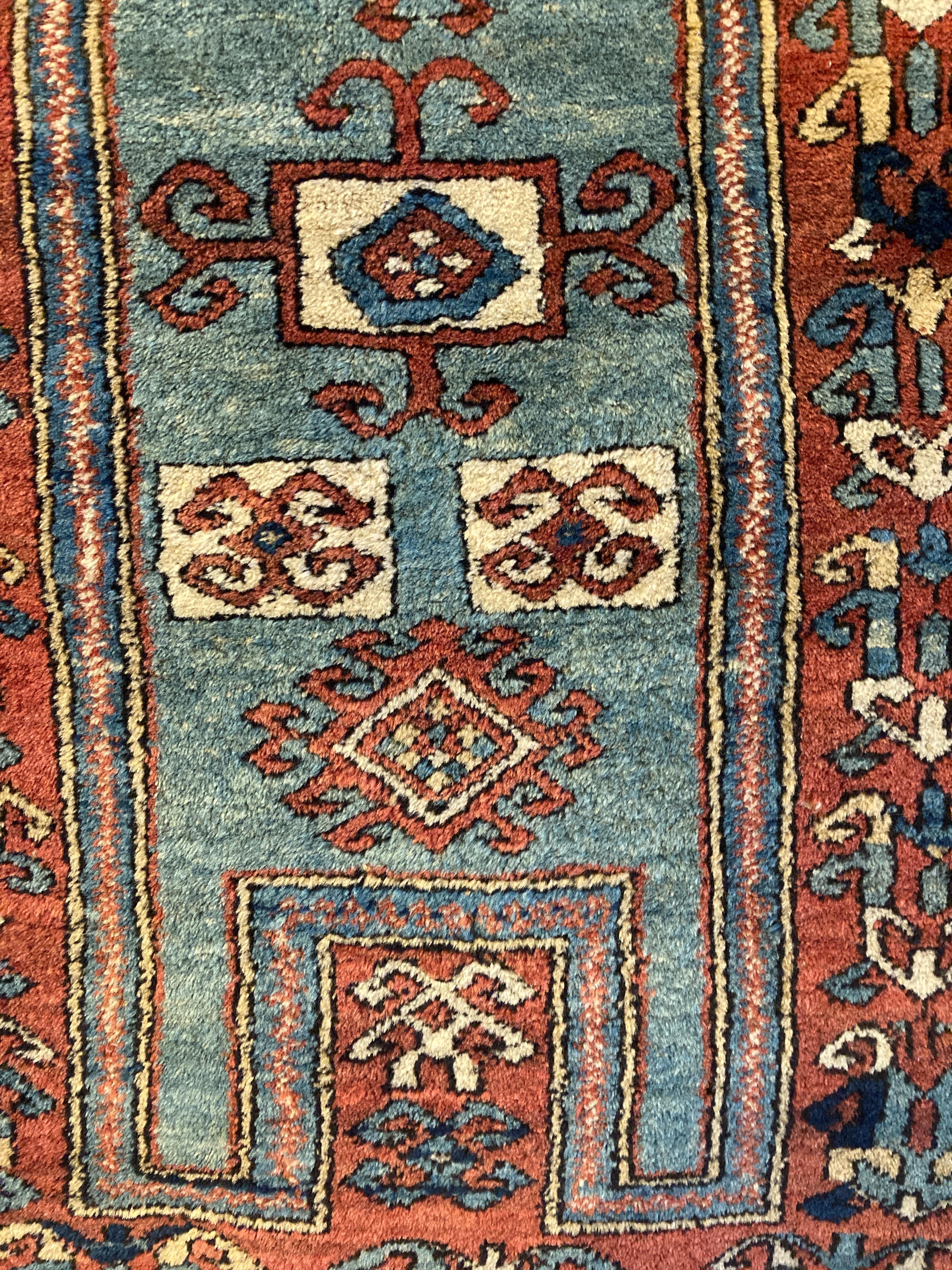 Hand-Woven Antique Kazak Prayer Rug For Sale