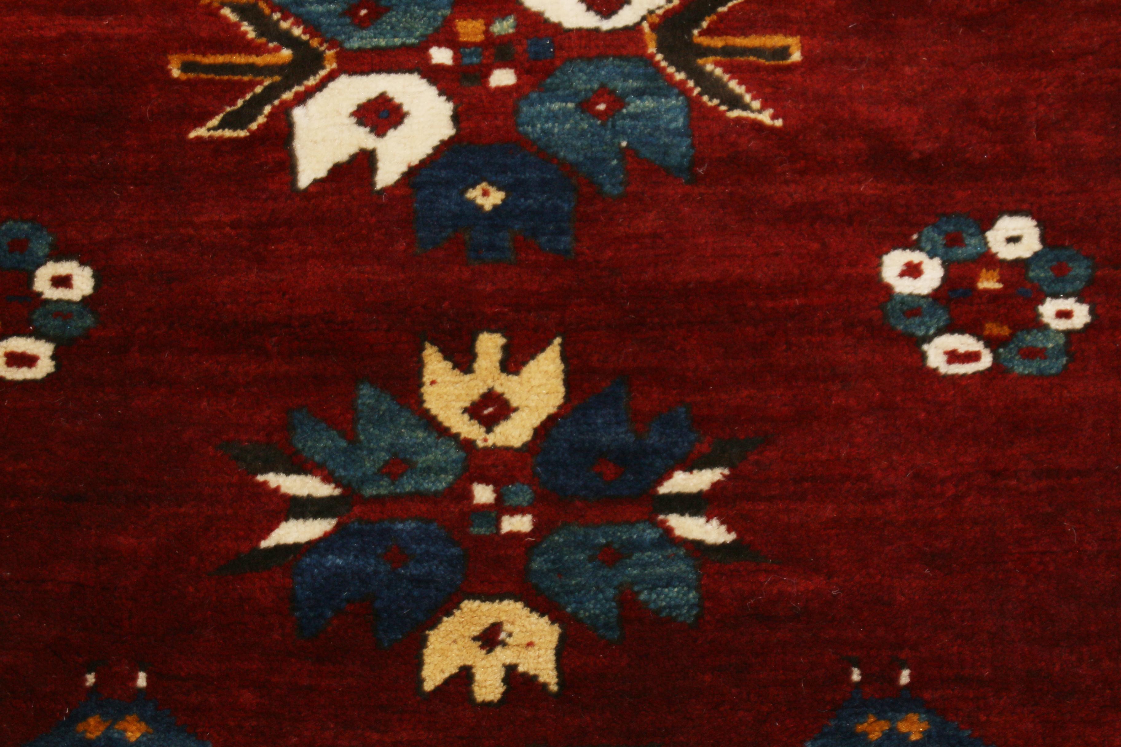 Antique Kazak Red and Royal Blue Wool Rug In Good Condition In Long Island City, NY