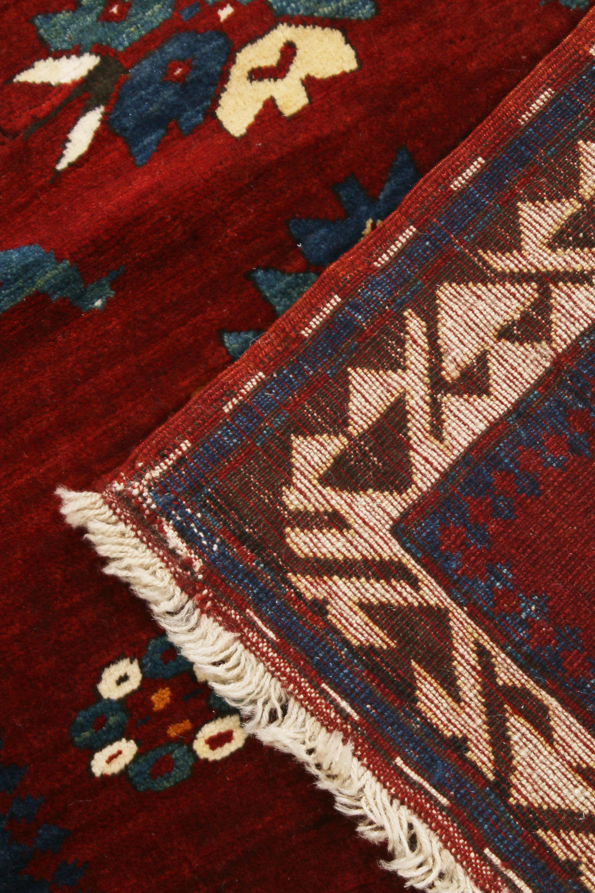 Late 19th Century Antique Kazak Red and Royal Blue Wool Rug