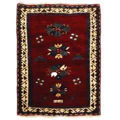 Antique Kazak Red and Royal Blue Wool Rug