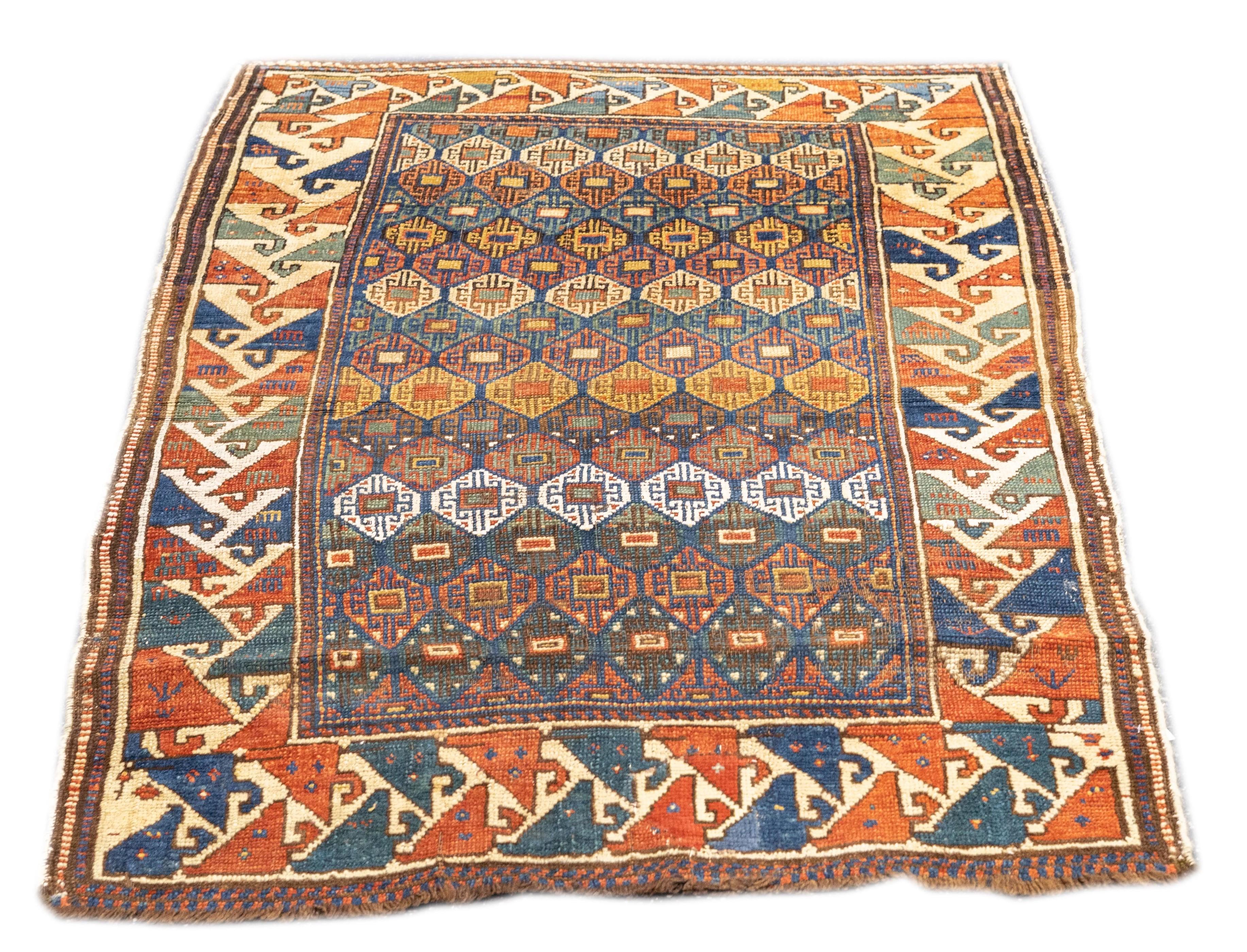 Antique Kazak Rug 3'1'' x 4'3'' In Good Condition For Sale In New York, NY