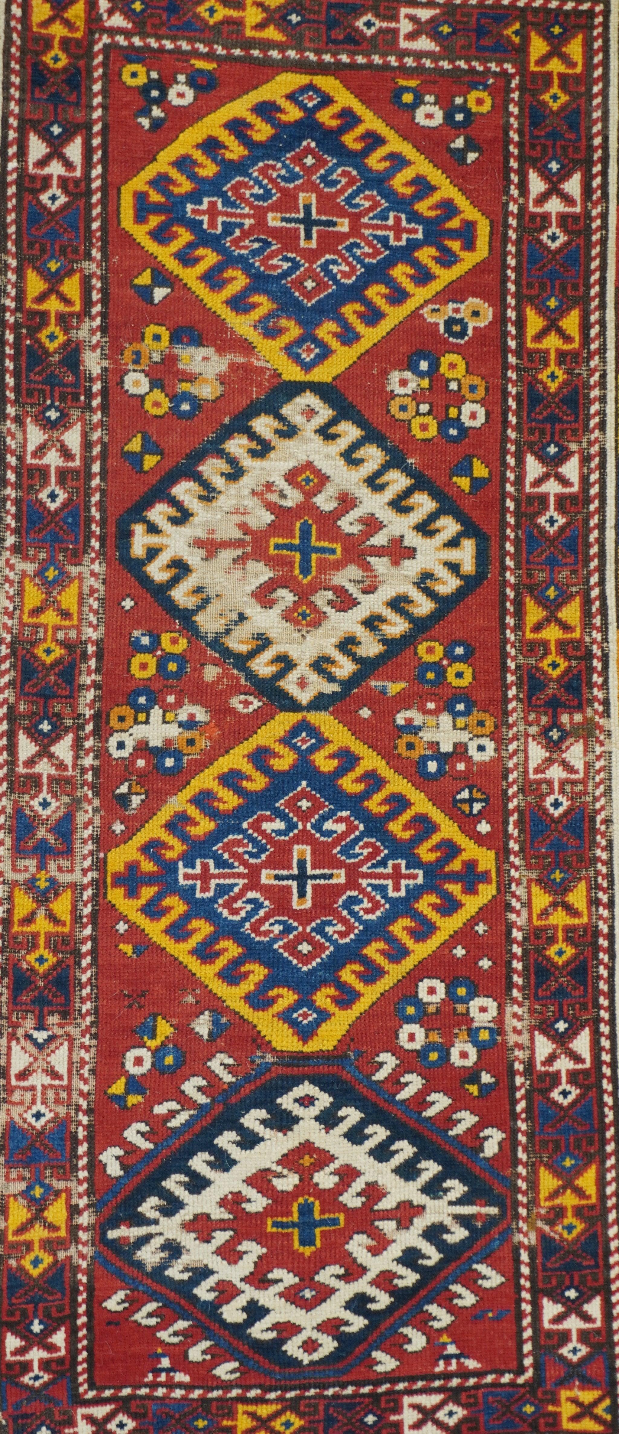 Hand-Knotted Antique Kazak Rug 3'7'' x 5'10'' For Sale