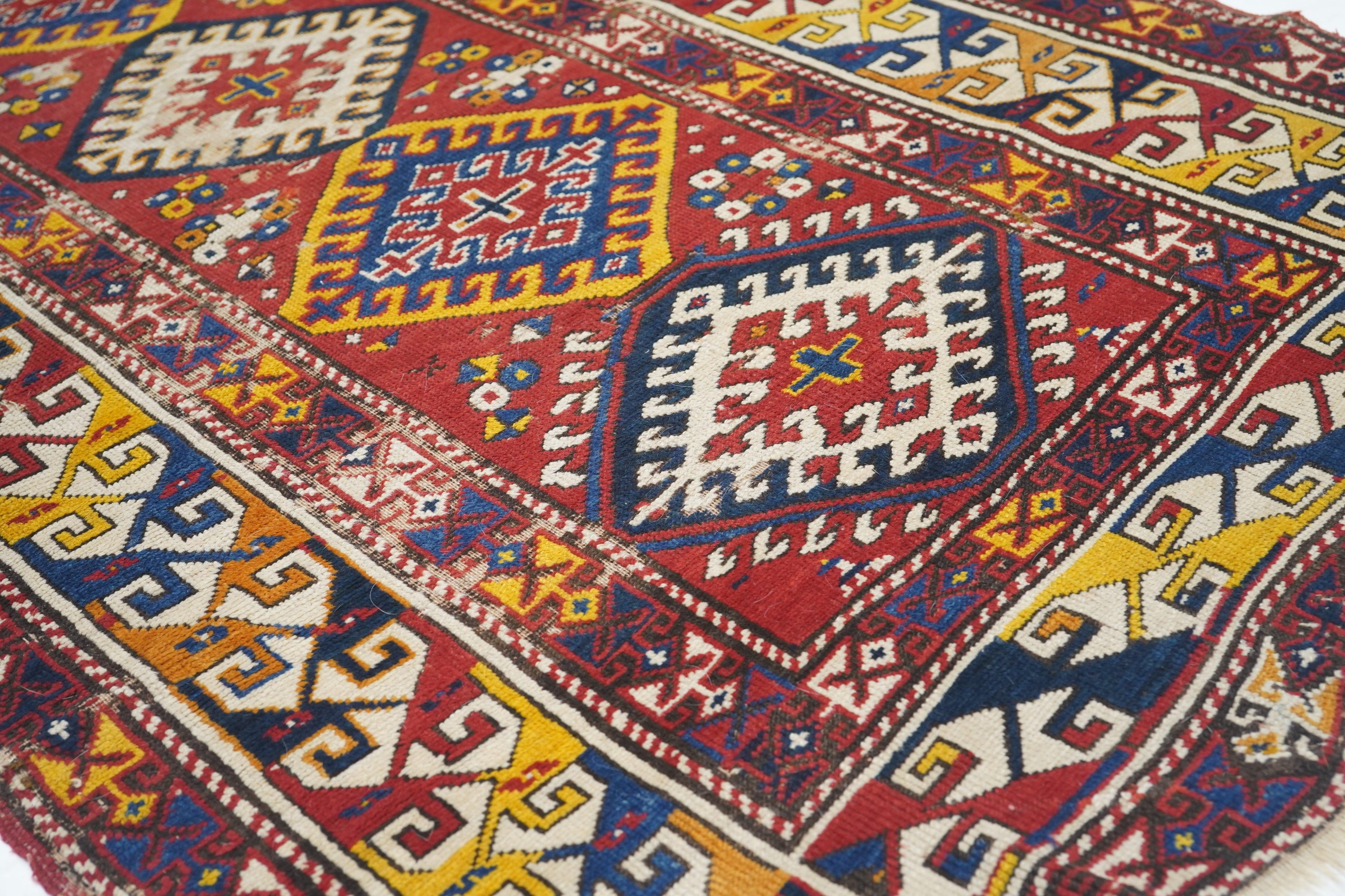 20th Century Antique Kazak Rug 3'7'' x 5'10'' For Sale