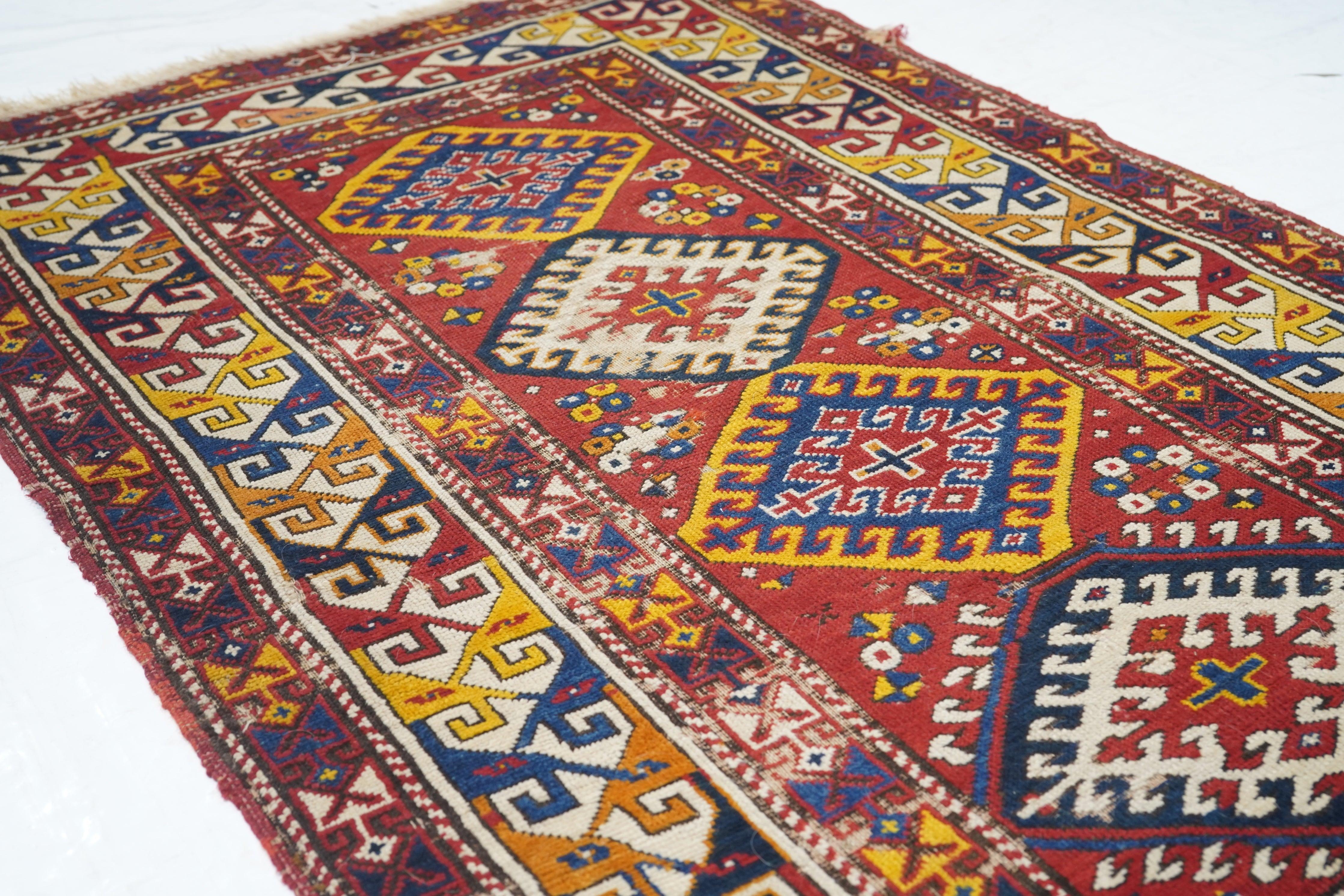 Wool Antique Kazak Rug 3'7'' x 5'10'' For Sale