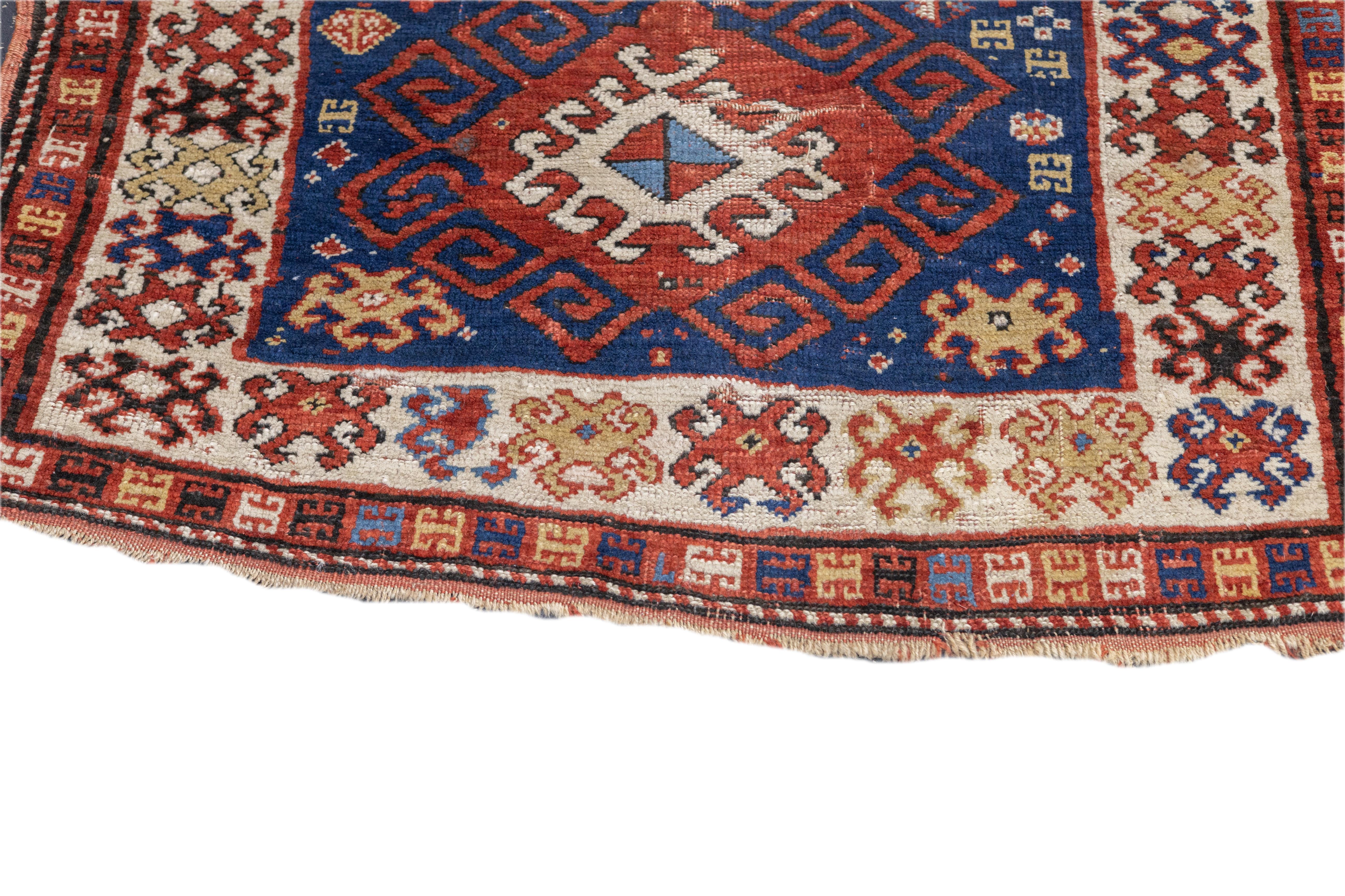 Hand-Knotted Antique Kazak Rug 3'7'' x 5'6'' For Sale