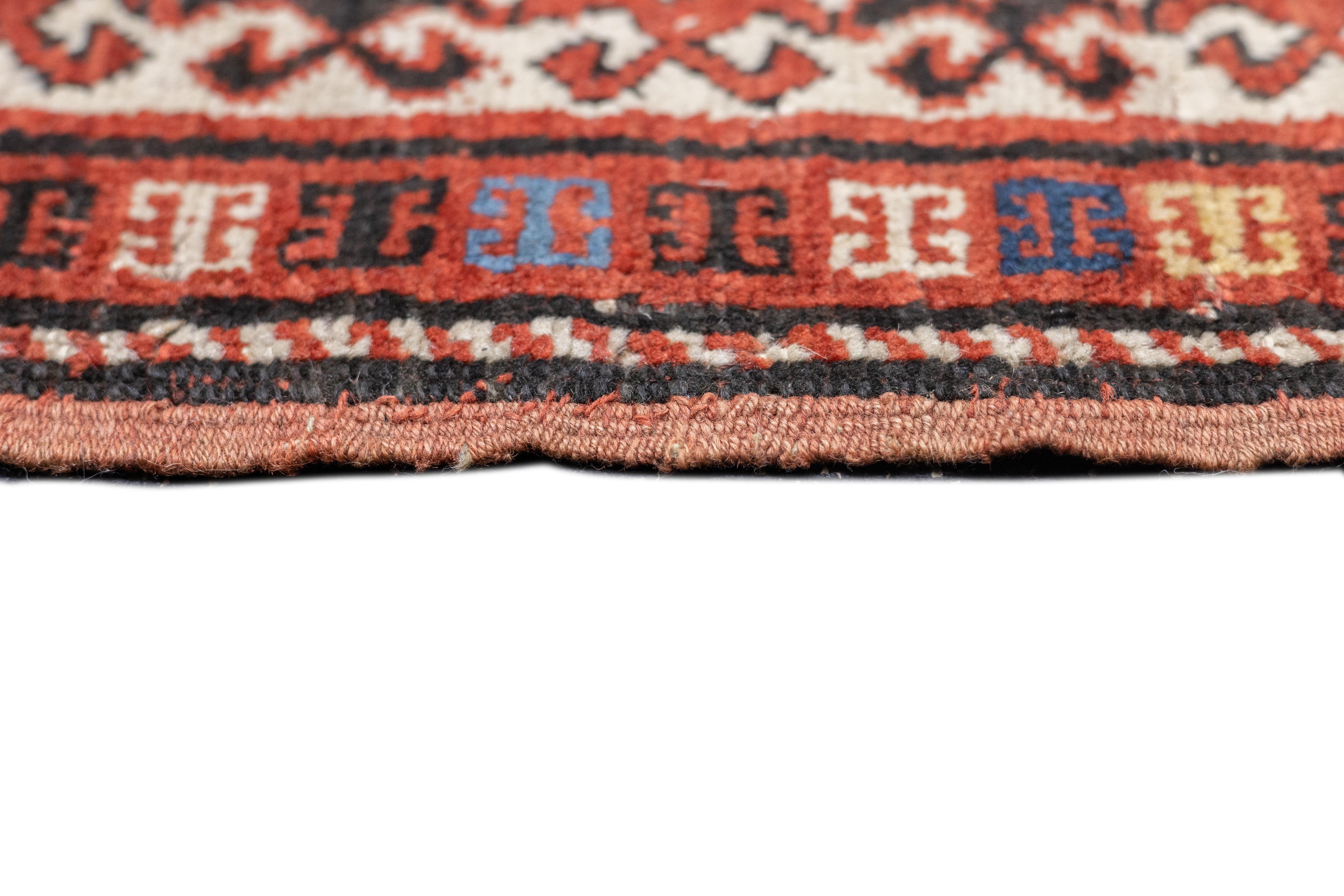 19th Century Antique Kazak Rug 3'7'' x 5'6'' For Sale