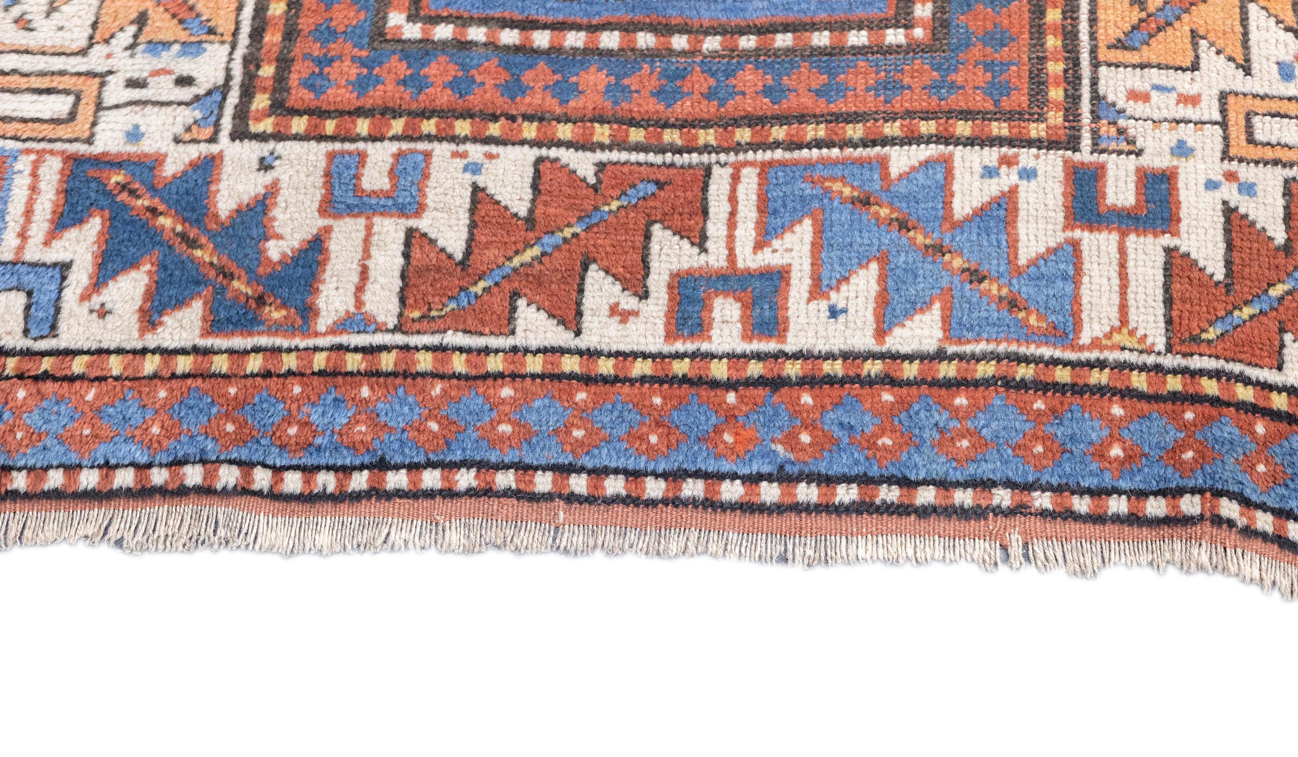 Hand-Knotted Antique Kazak Rug 3'7'' x 6'9'' For Sale
