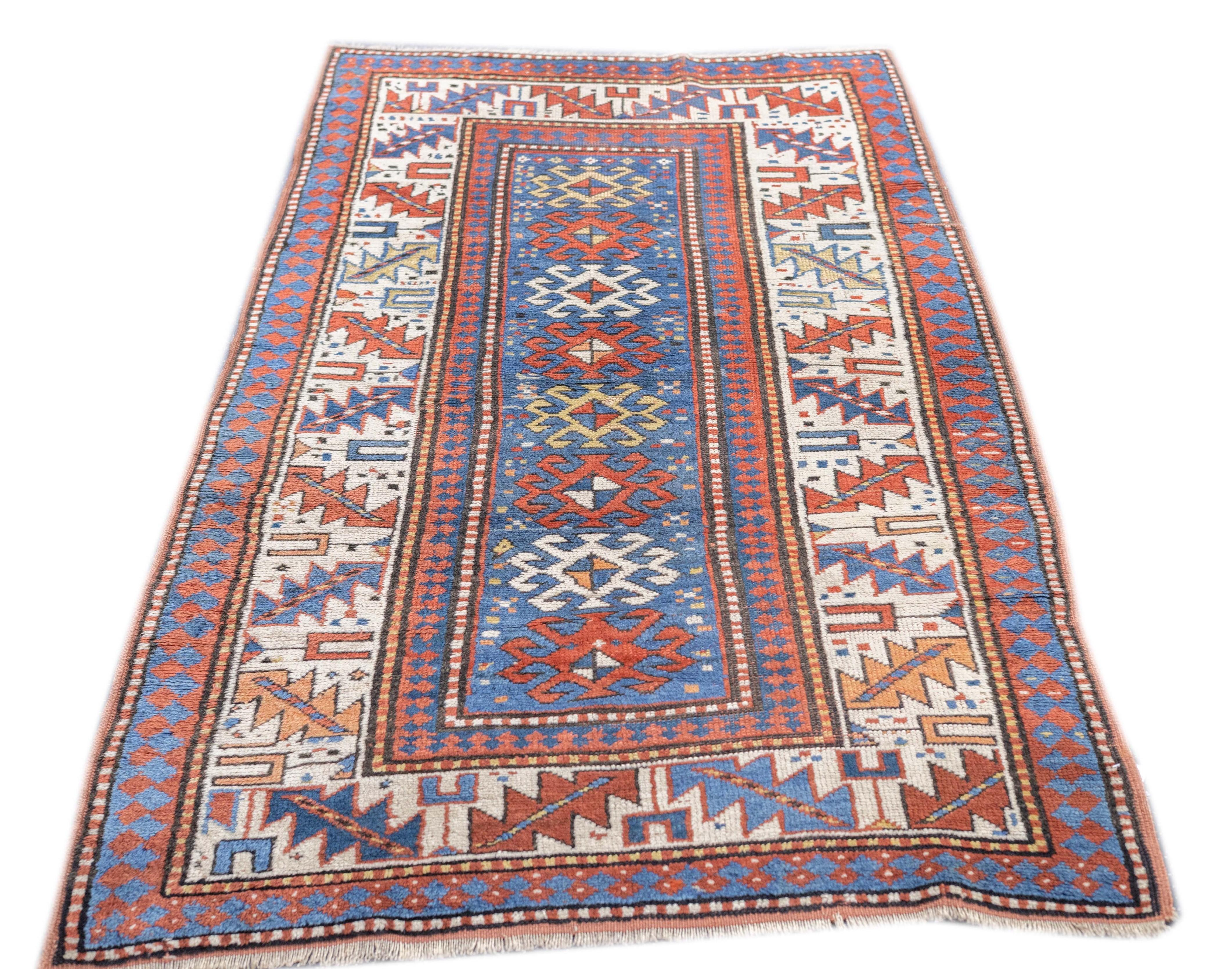19th Century Antique Kazak Rug 3'7'' x 6'9'' For Sale