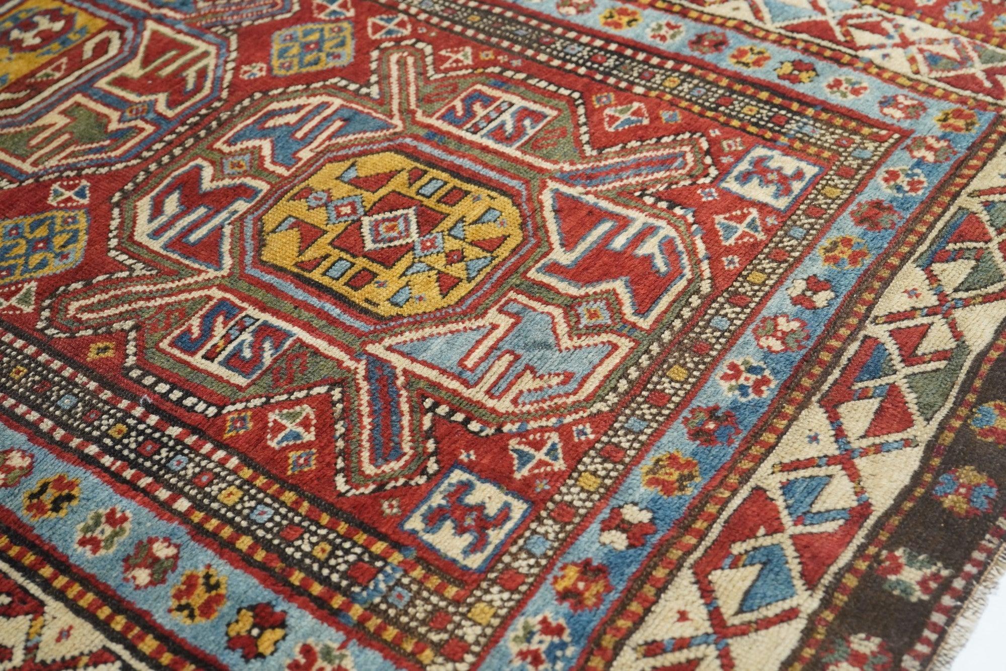 Antique Kazak Rug 4'0'' x 5'10'' In Good Condition For Sale In New York, NY
