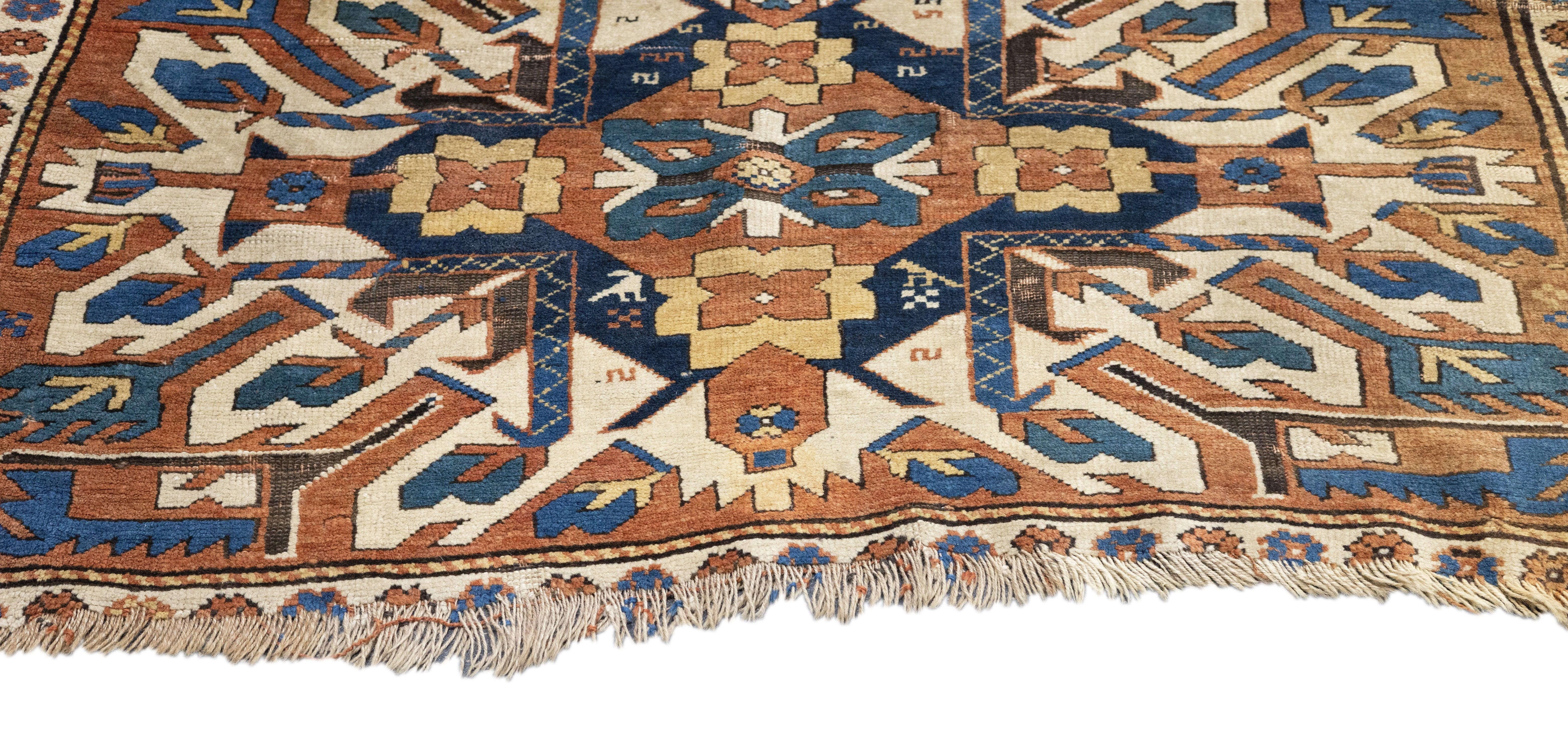 Hand-Knotted Antique Kazak Rug 4'3'' x 8'10'' For Sale
