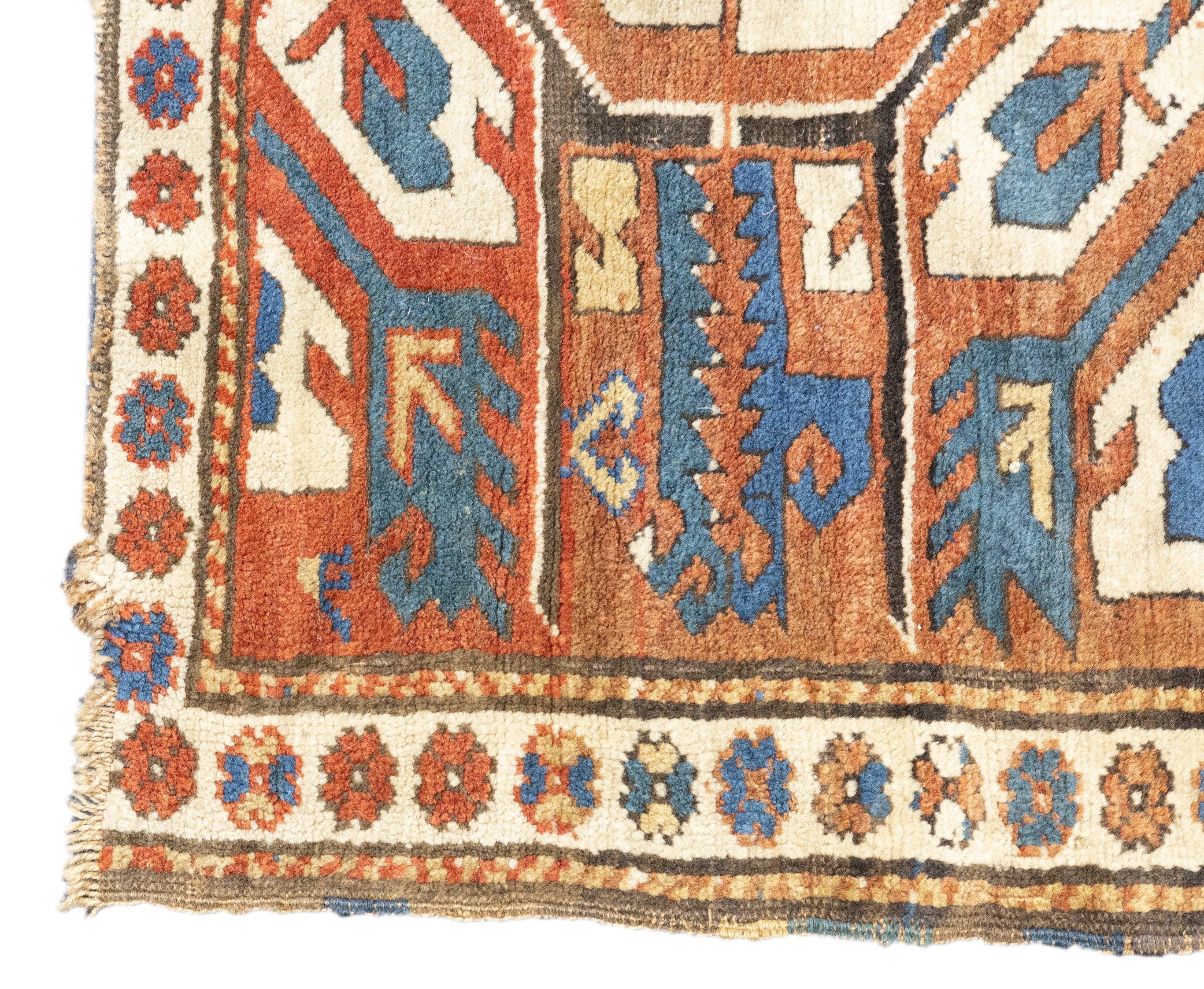 Wool Antique Kazak Rug 4'3'' x 8'10'' For Sale