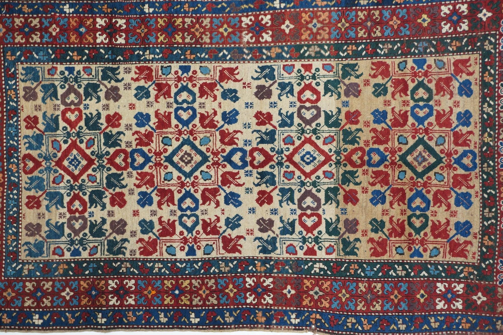 Caucasian Antique Kazak Rug 4'4'' x 7'7'' For Sale