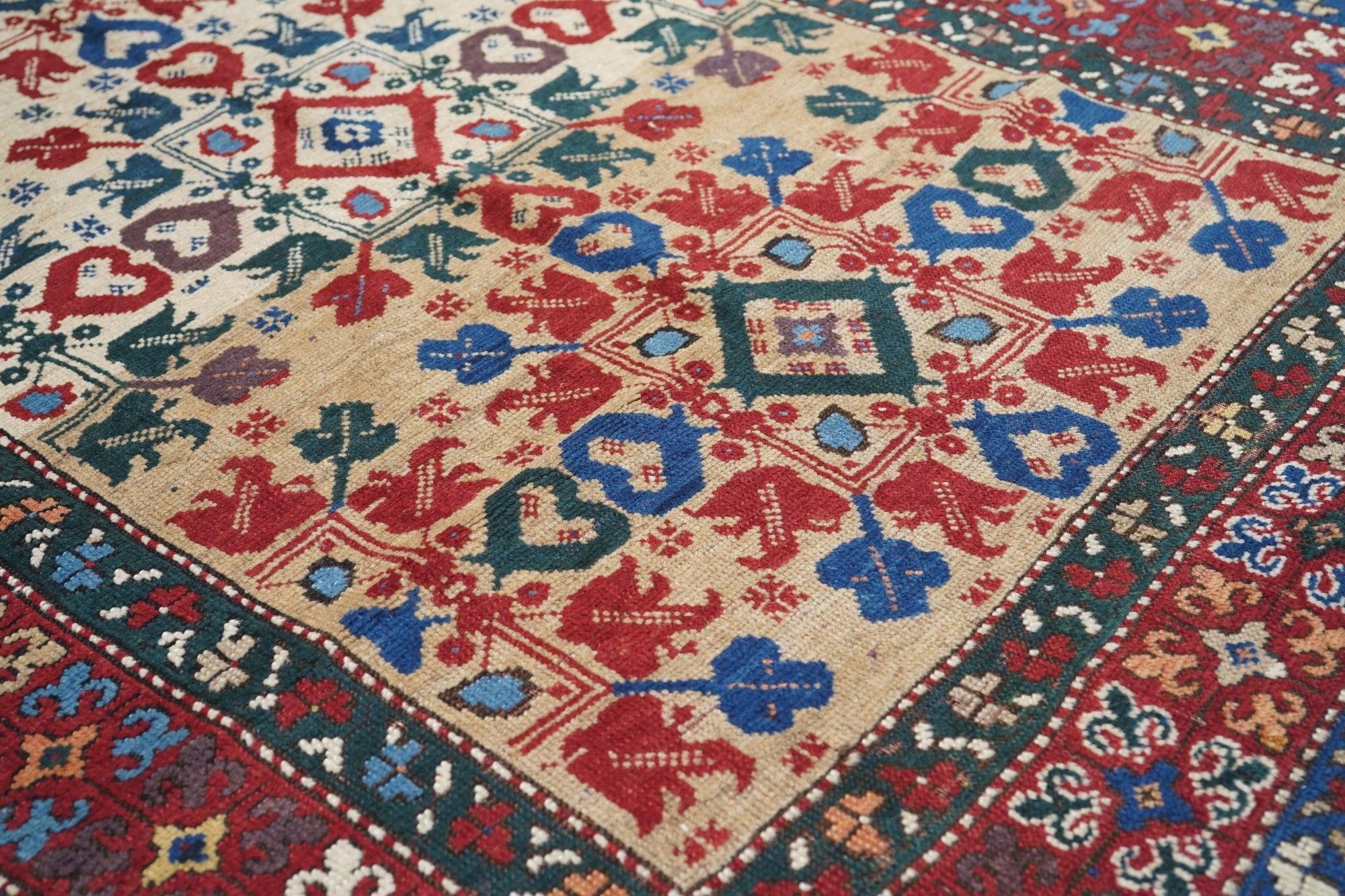 19th Century Antique Kazak Rug 4'4'' x 7'7'' For Sale