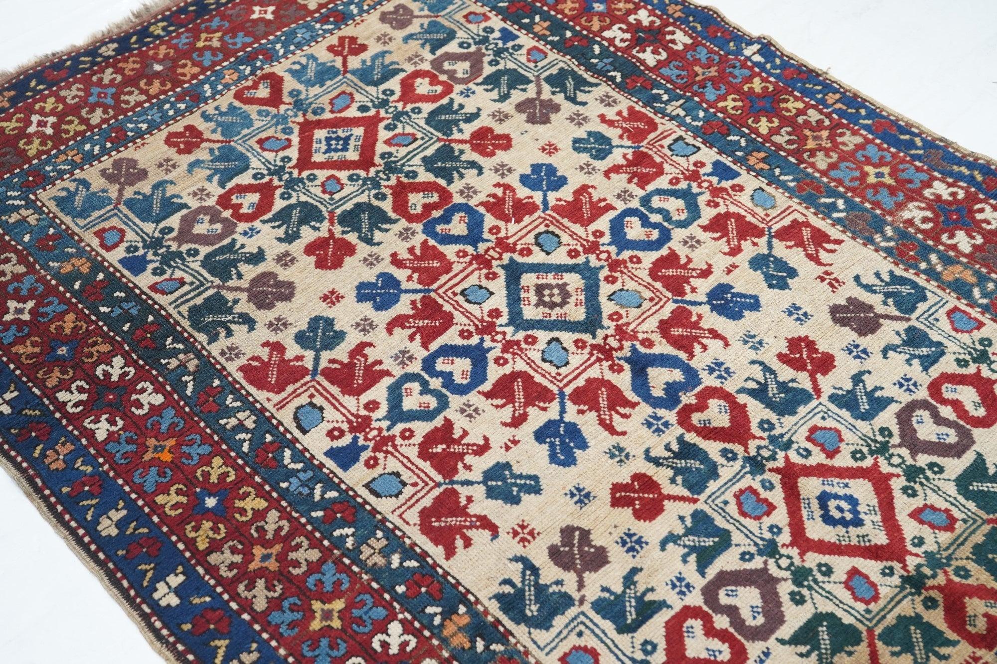 Wool Antique Kazak Rug 4'4'' x 7'7'' For Sale